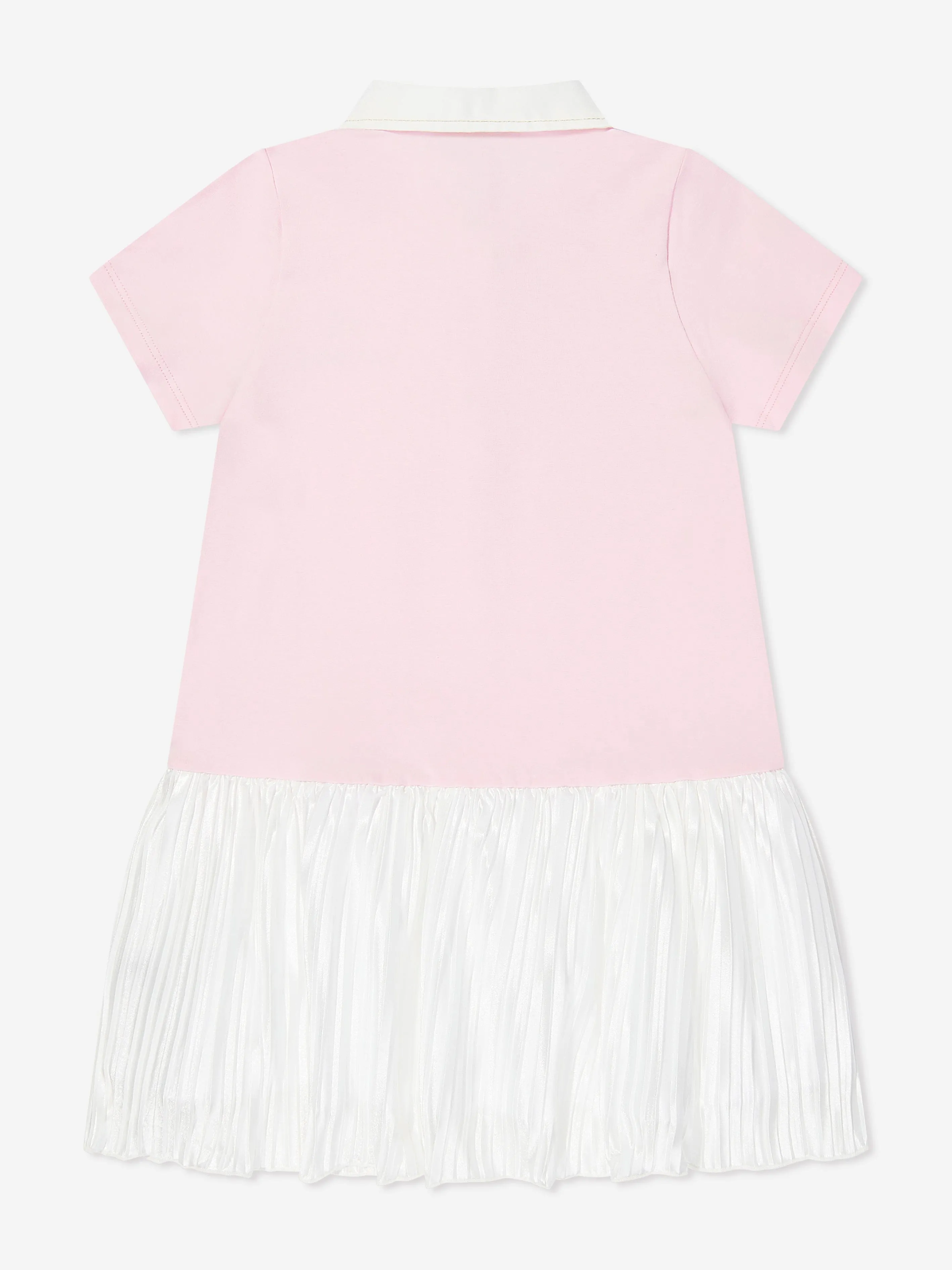 Girls Cotton Pleated Logo Dress in Pink