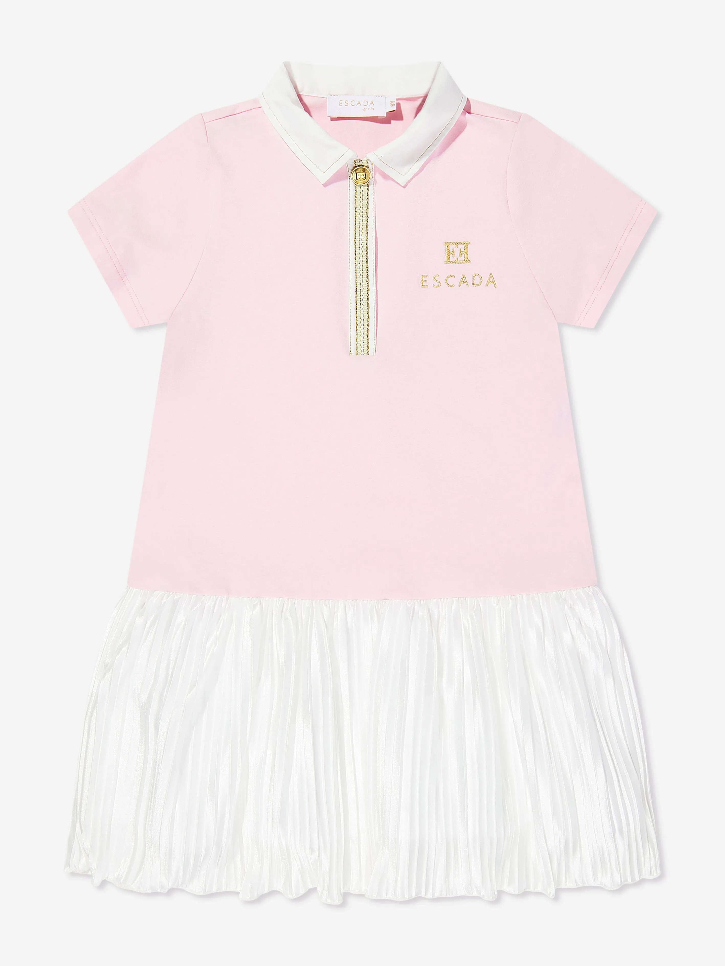 Girls Cotton Pleated Logo Dress in Pink