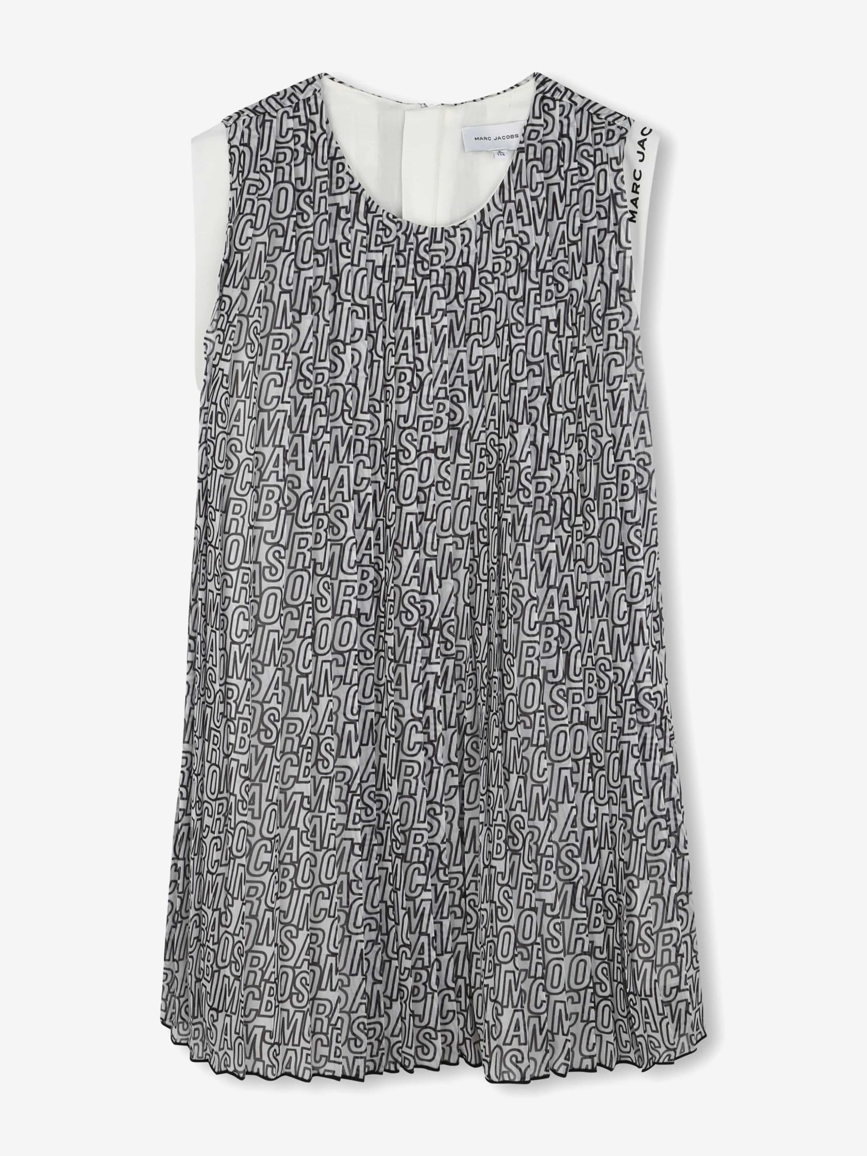 Girls Crepe Pleated Logo Dress in Black