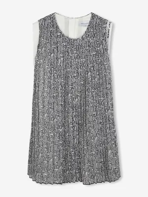Girls Crepe Pleated Logo Dress in Black