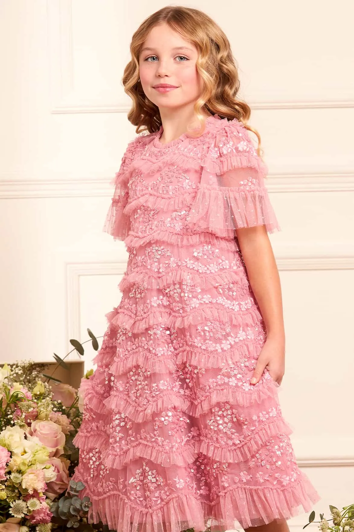 Girls Daisy Wave Dress in Pink
