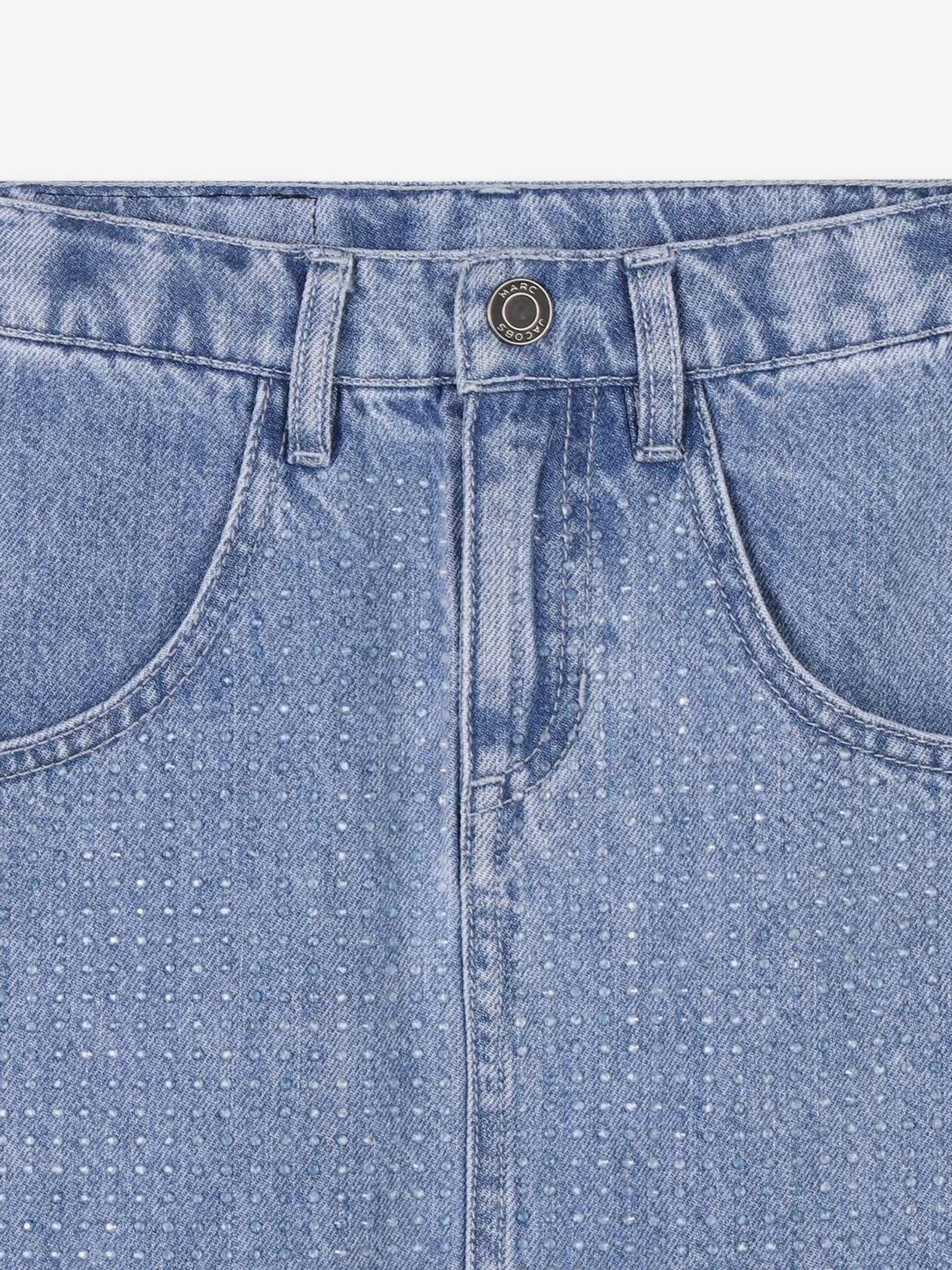 Girls Diamante Denim Skirt in Blue