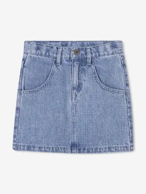 Girls Diamante Denim Skirt in Blue