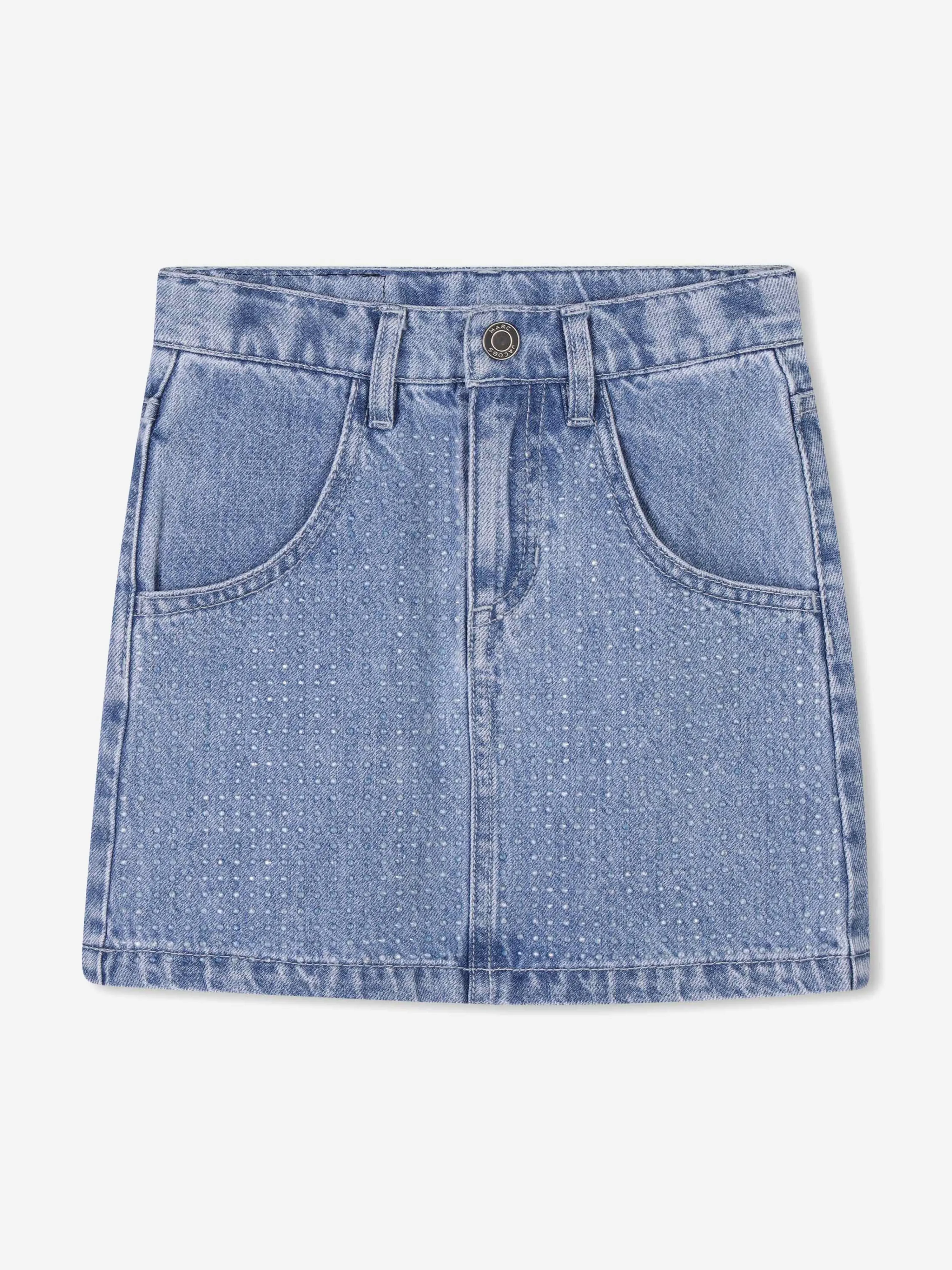 Girls Diamante Denim Skirt in Blue