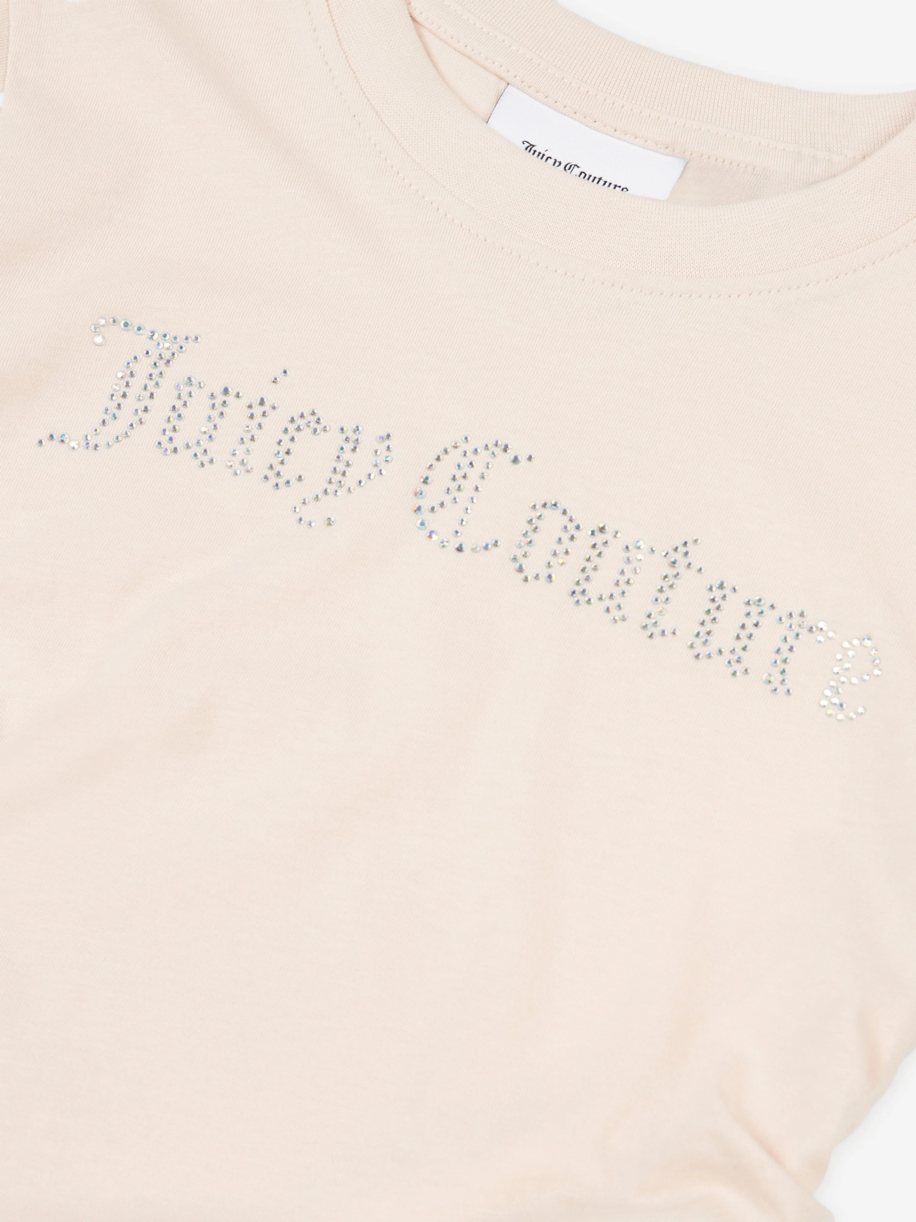 Girls Diamante Logo T-Shirt in Beige