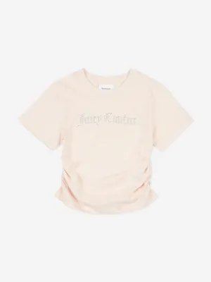 Girls Diamante Logo T-Shirt in Beige