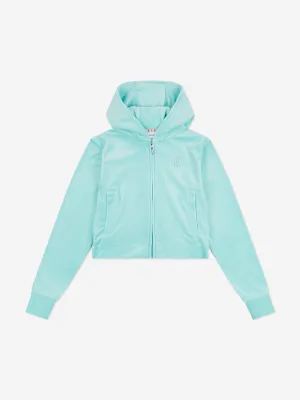 Girls Diamante Logo Zip Up Top in Blue