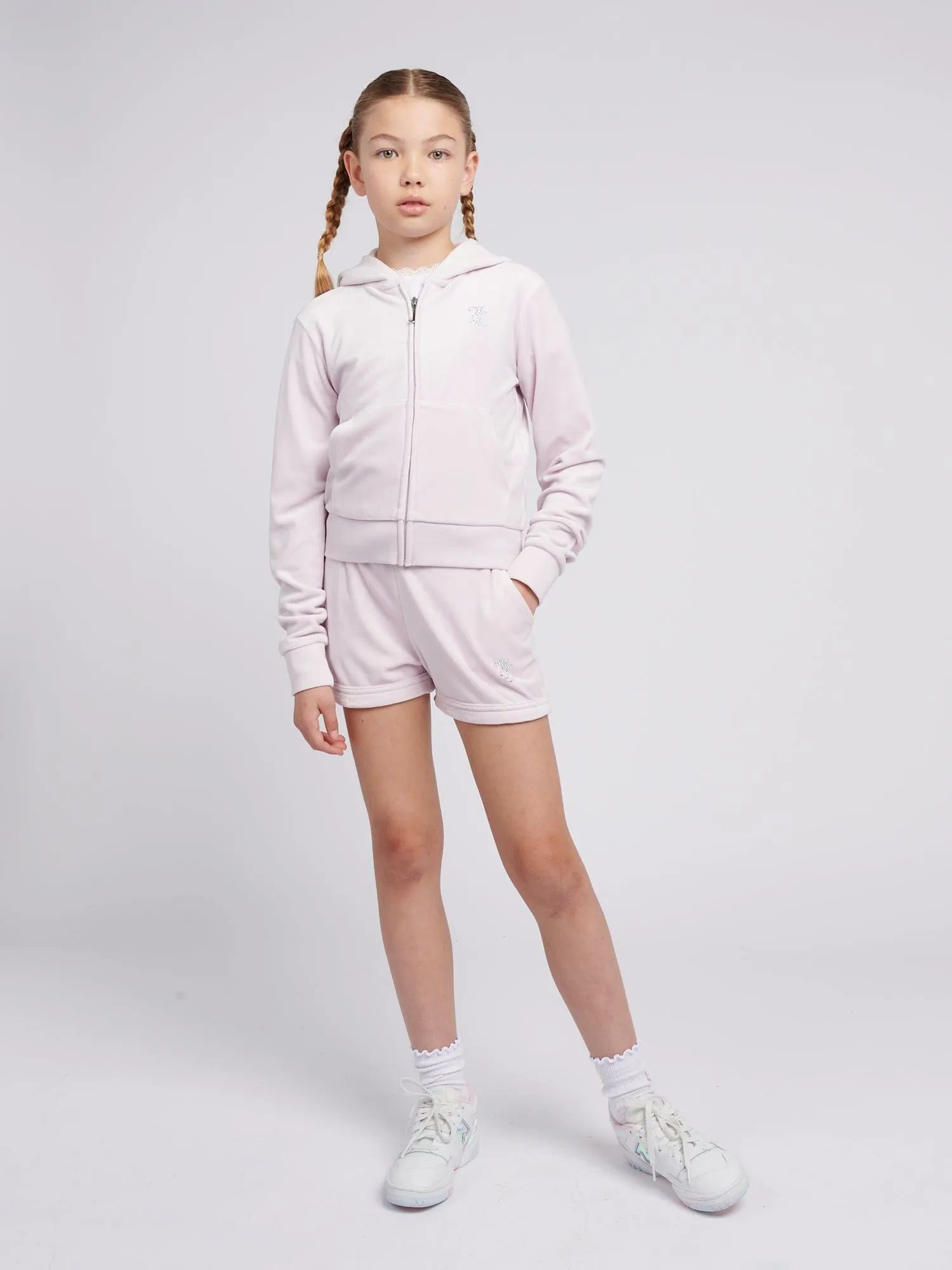 Girls Diamante Logo Zip Up Top in Purple