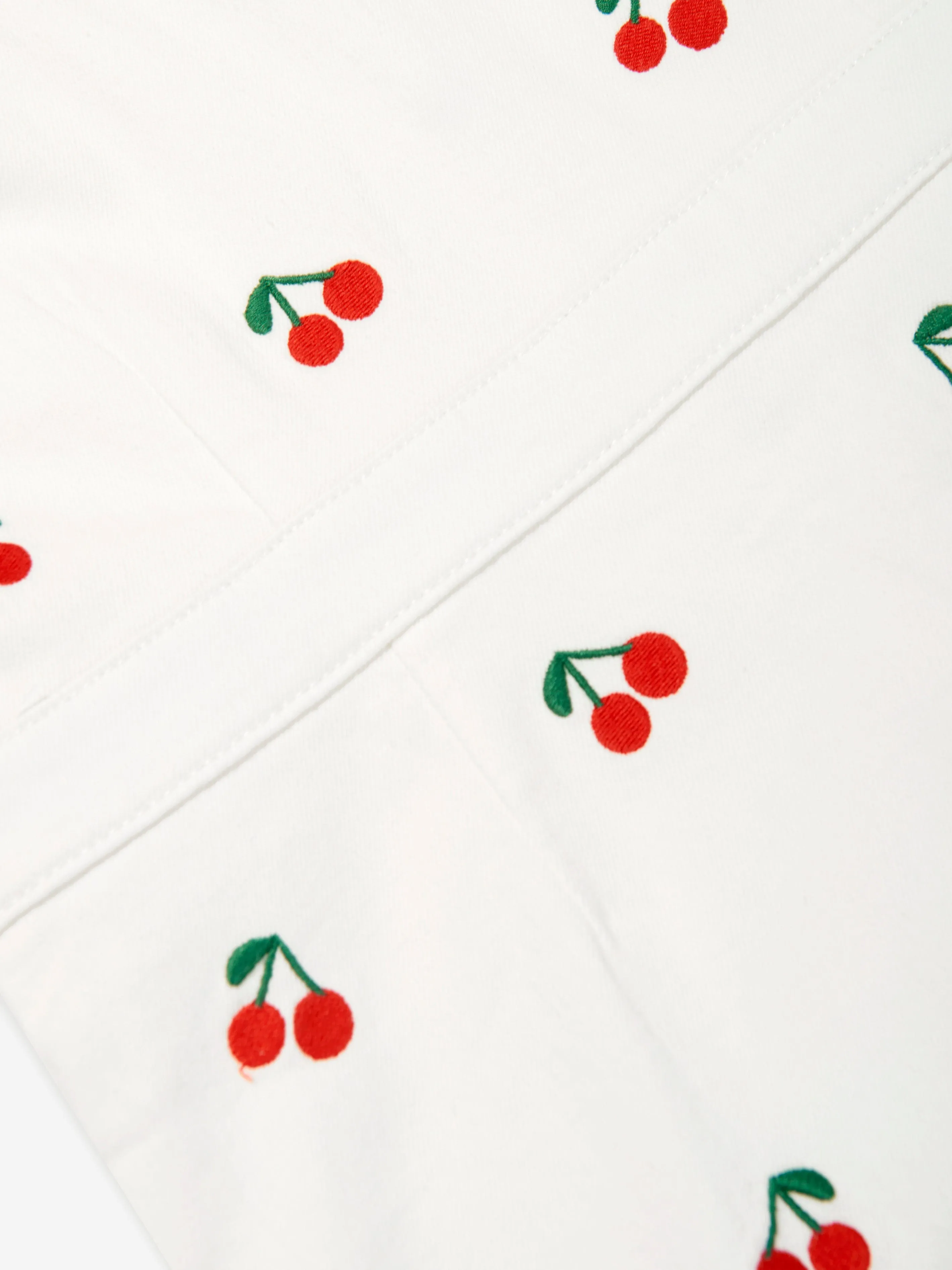 Girls Embroidered Cherries Dress in White