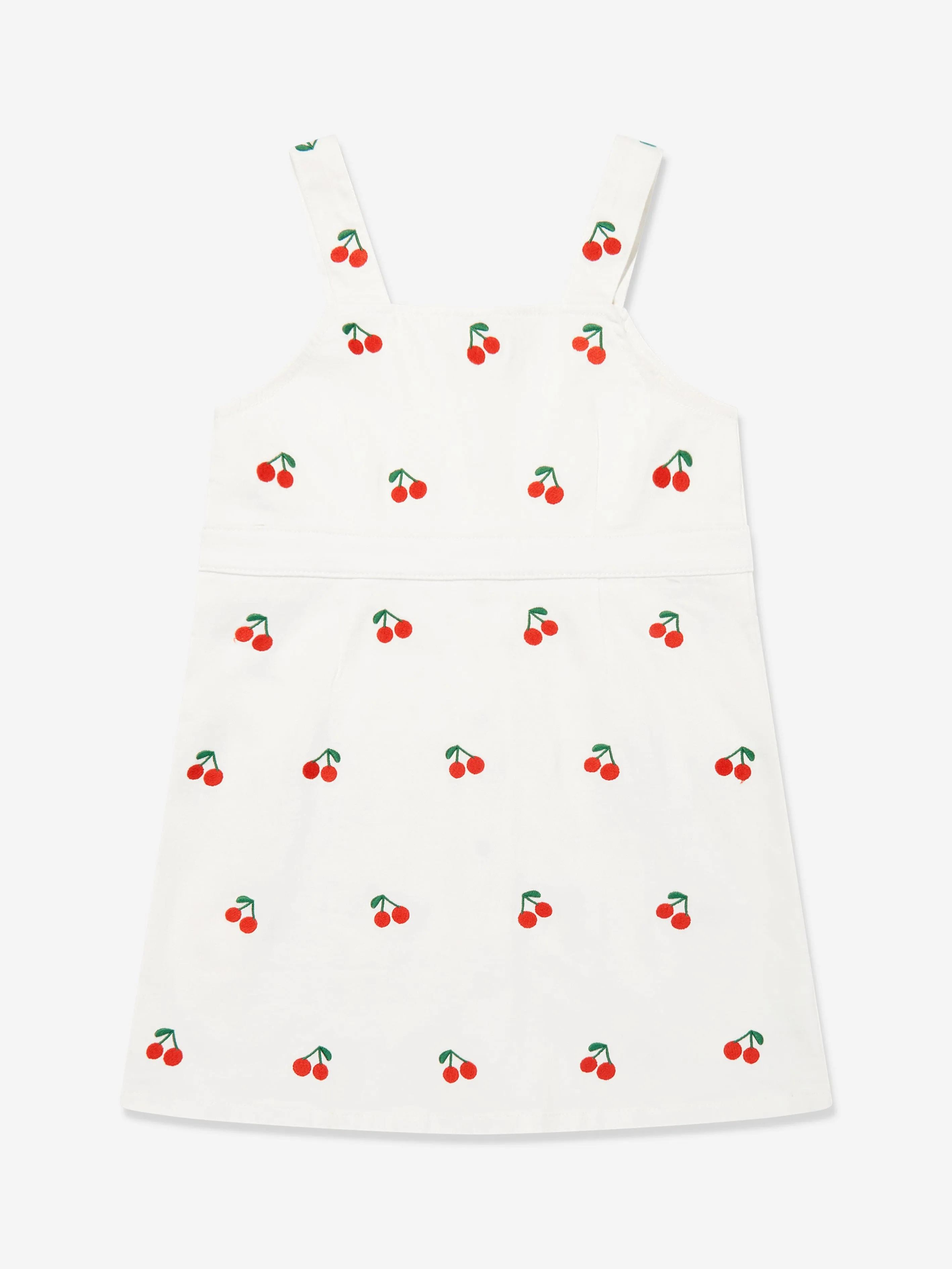 Girls Embroidered Cherries Dress in White