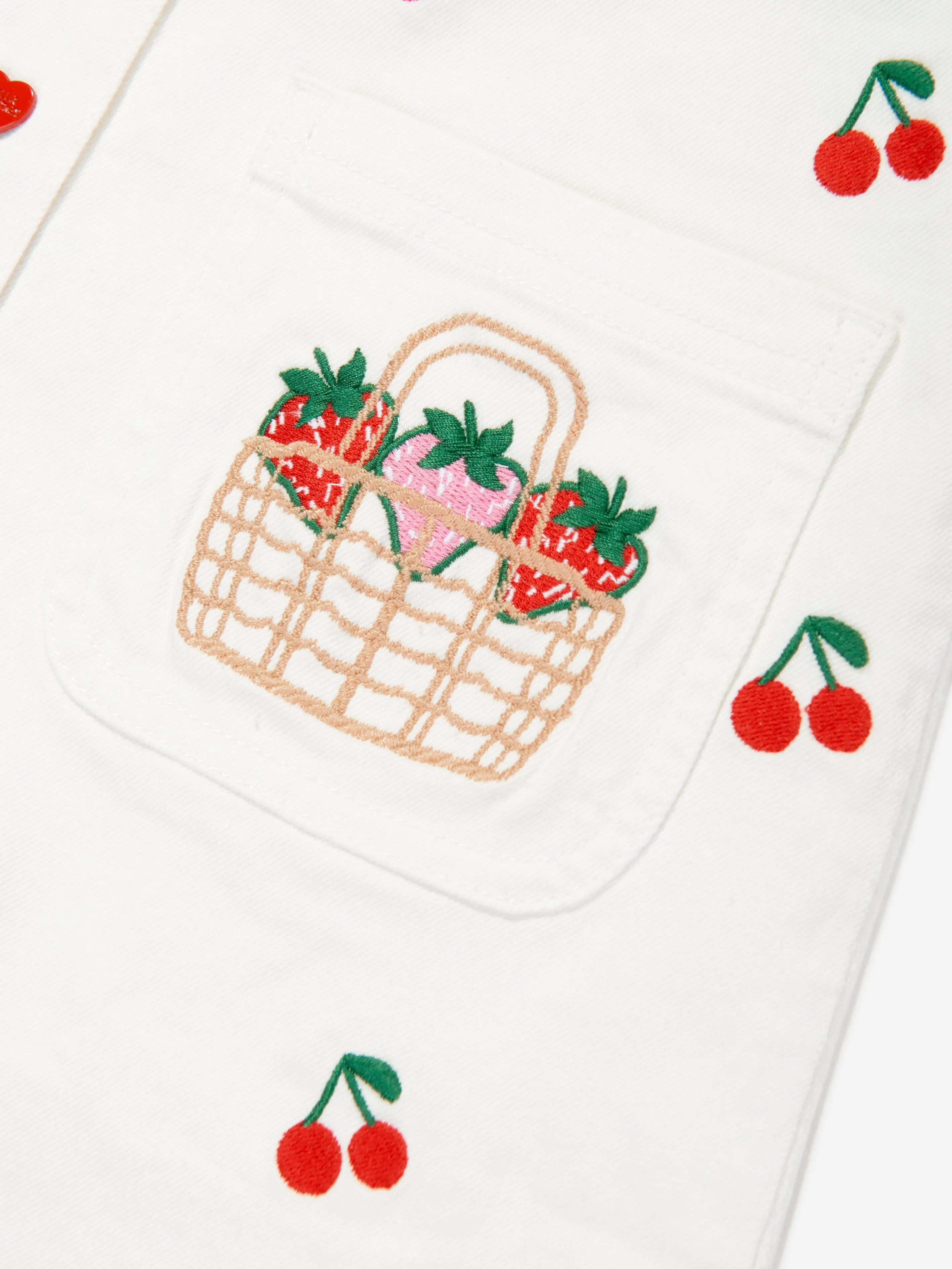 Girls Embroidered Cherries Dress in White