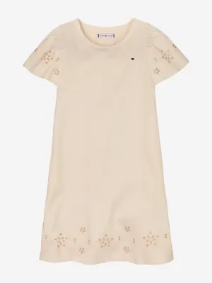 Girls Embroidered Flutter Dress in Ivory