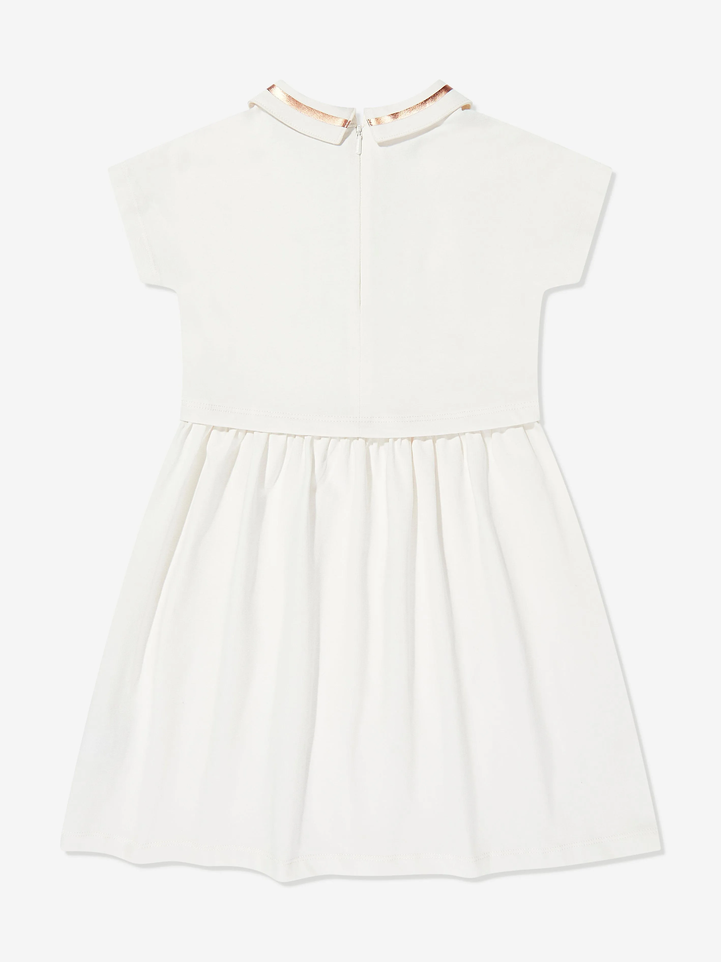 Girls Embroidered Logo Dress in Ivory