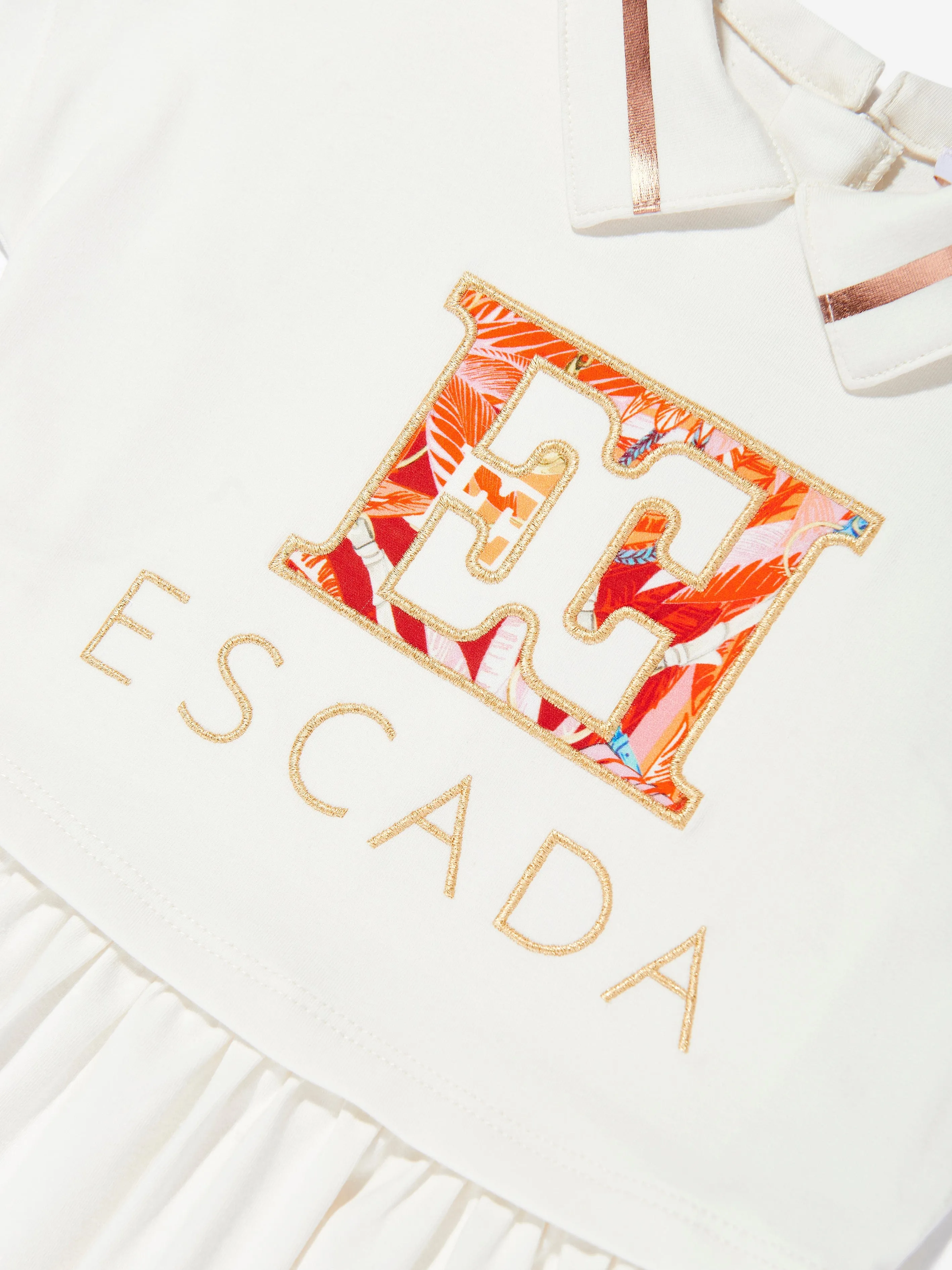 Girls Embroidered Logo Dress in Ivory
