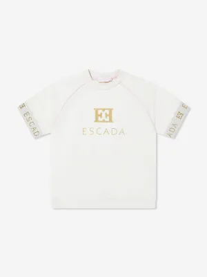 Girls Embroidered Logo T-Shirt in Ivory