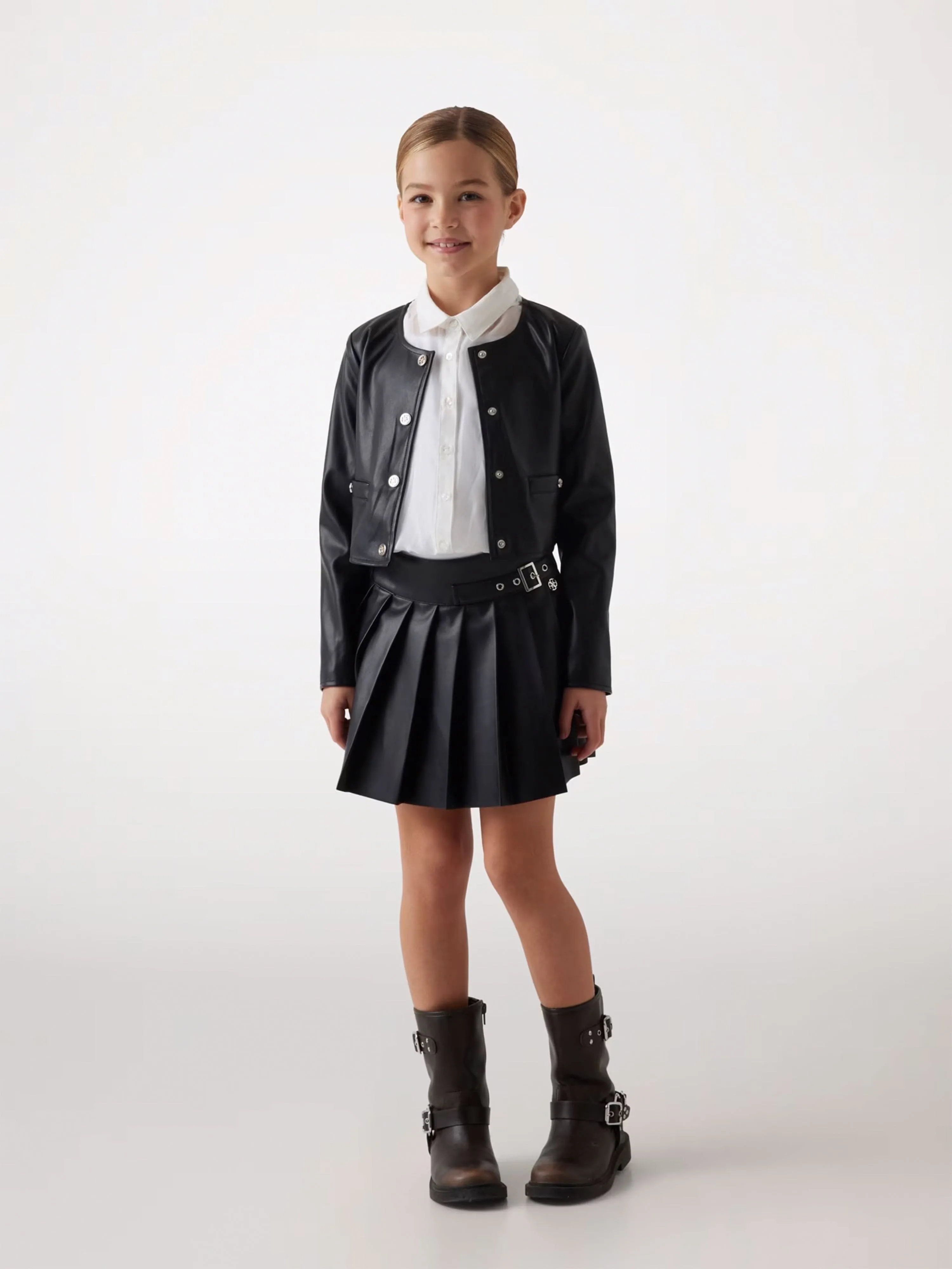 Girls Faux Leather Jacket in Black