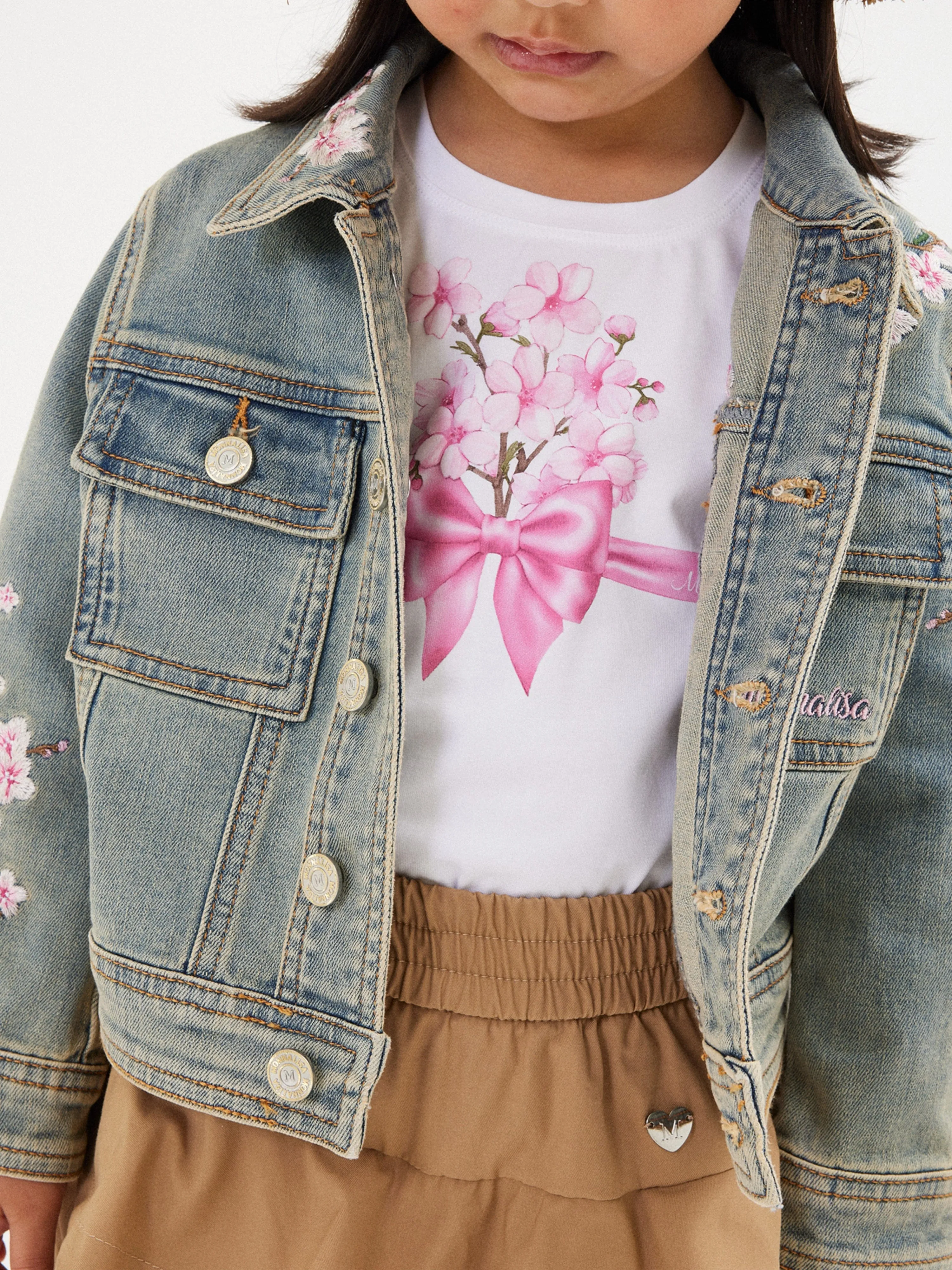 Girls Floral Bow T-Shirt in White
