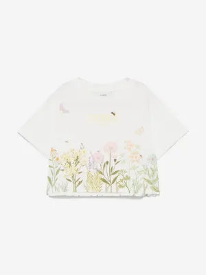 Girls Floral Cropped T-Shirt in White