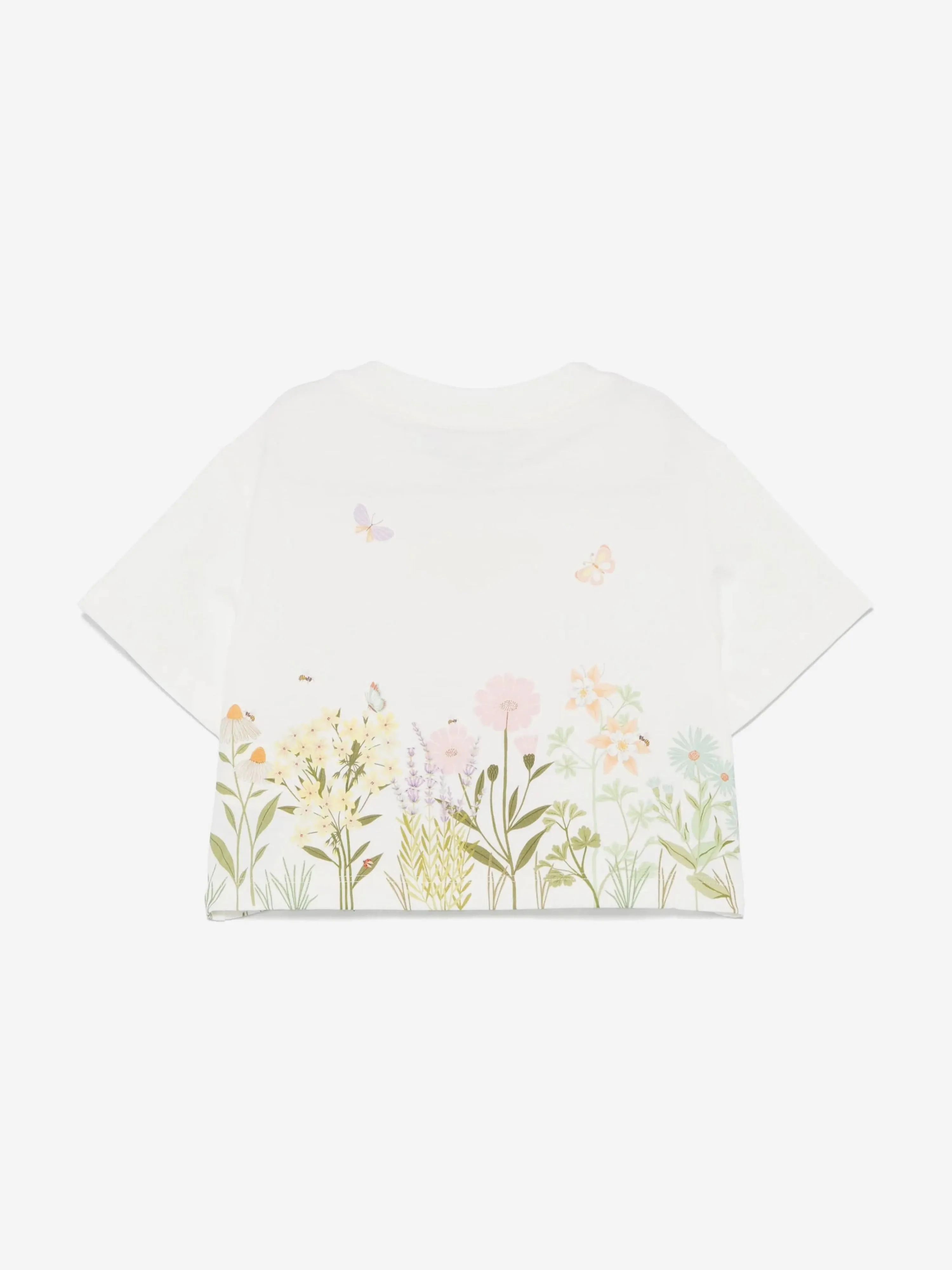 Girls Floral Cropped T-Shirt in White