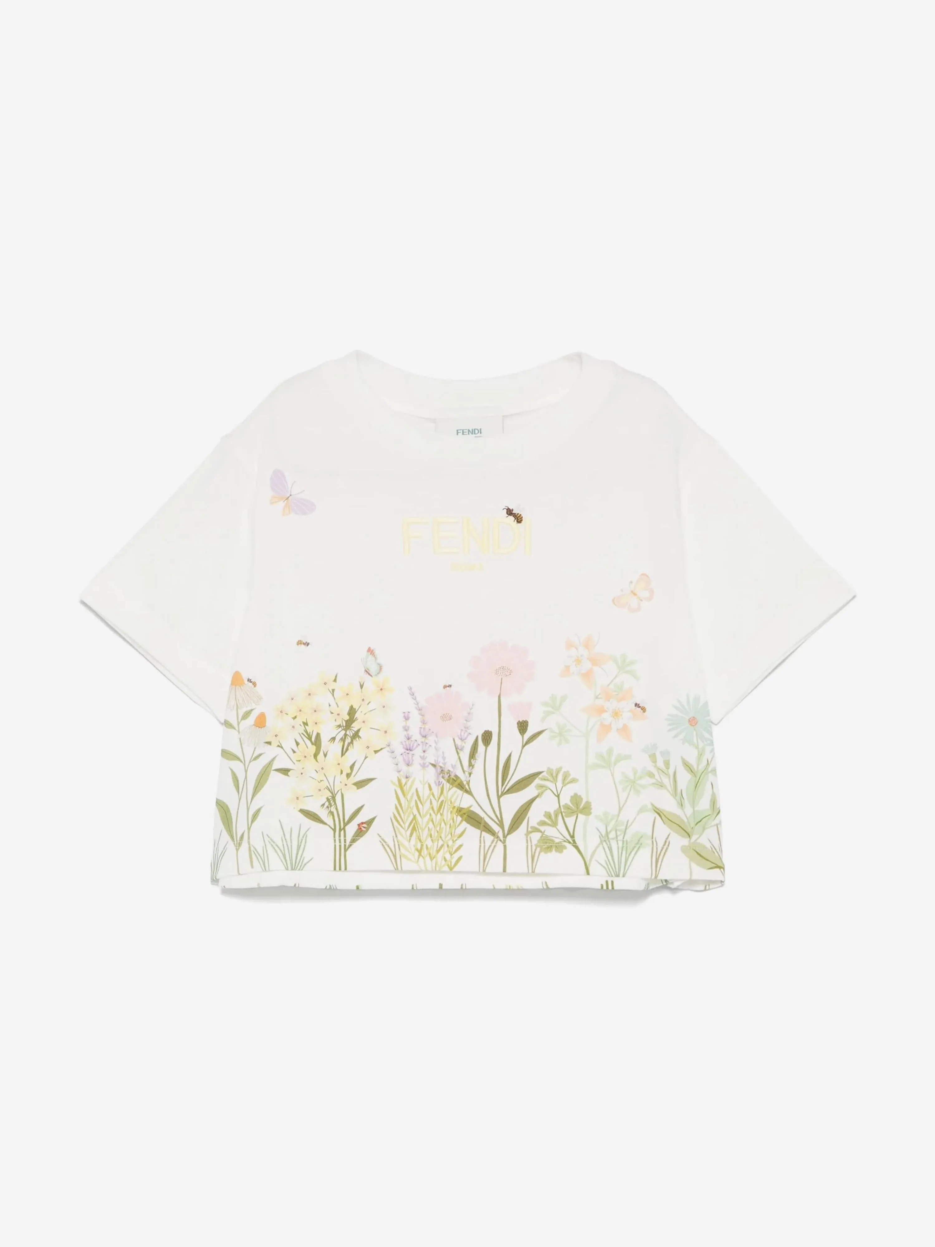 Girls Floral Cropped T-Shirt in White
