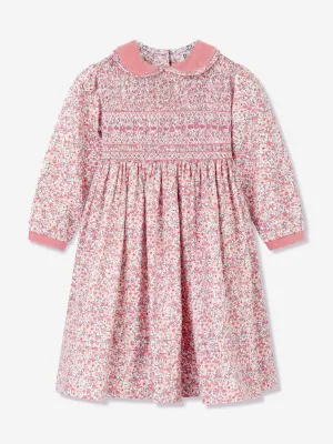 Girls Floral Smocked Dress in Pink