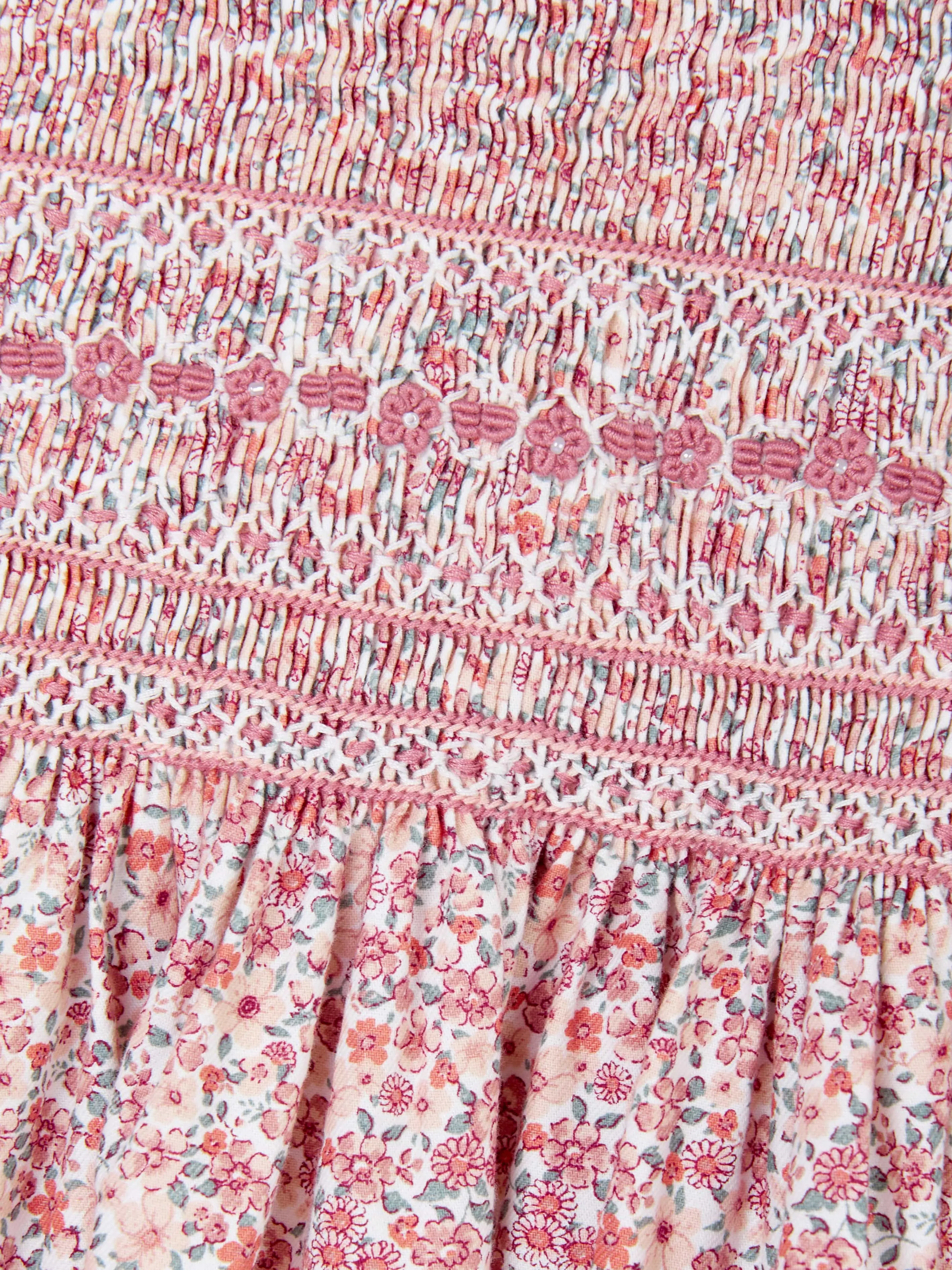 Girls Floral Smocked Dress in Pink