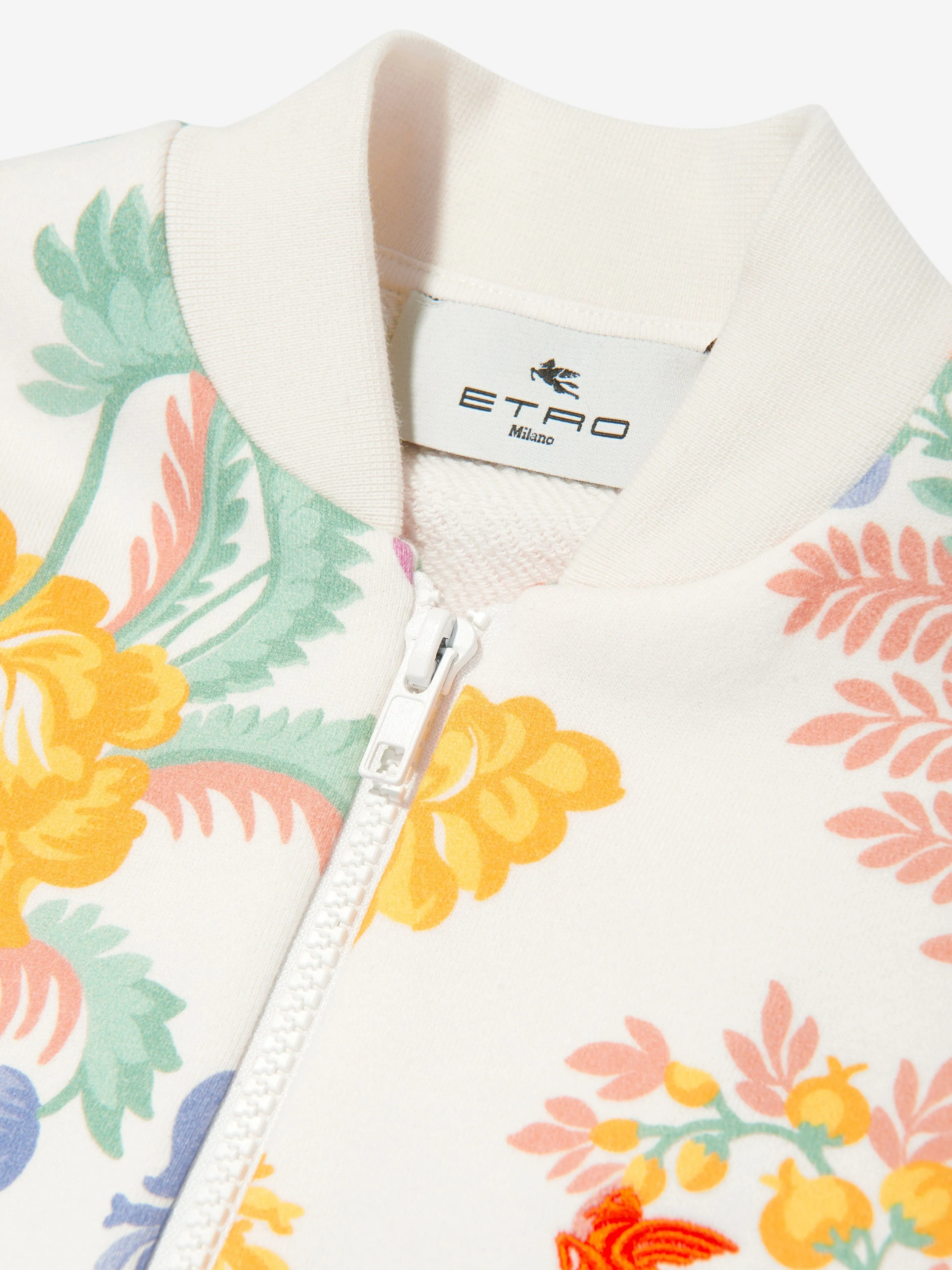 Girls Floral Zip Up Top in Ivory