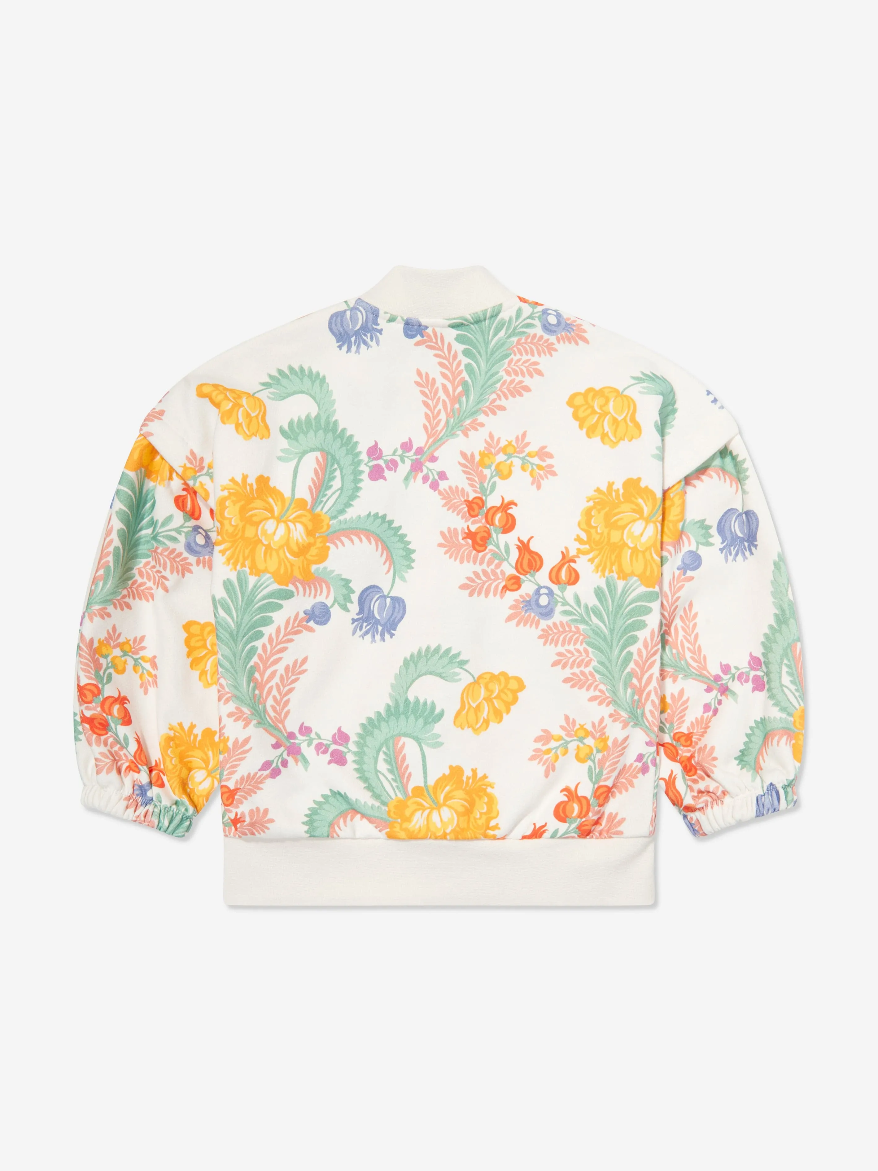 Girls Floral Zip Up Top in Ivory