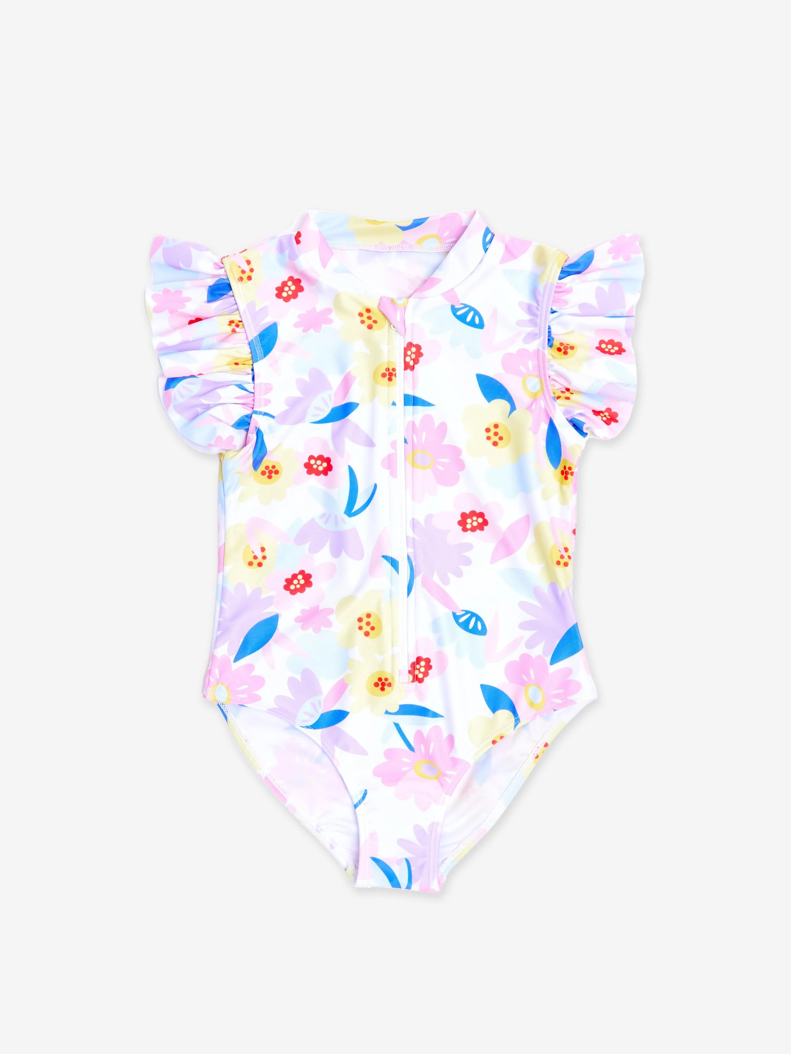 Girls Flower Swimsuit in White (UPF50 )