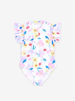 Girls Flower Swimsuit in White (UPF50 )