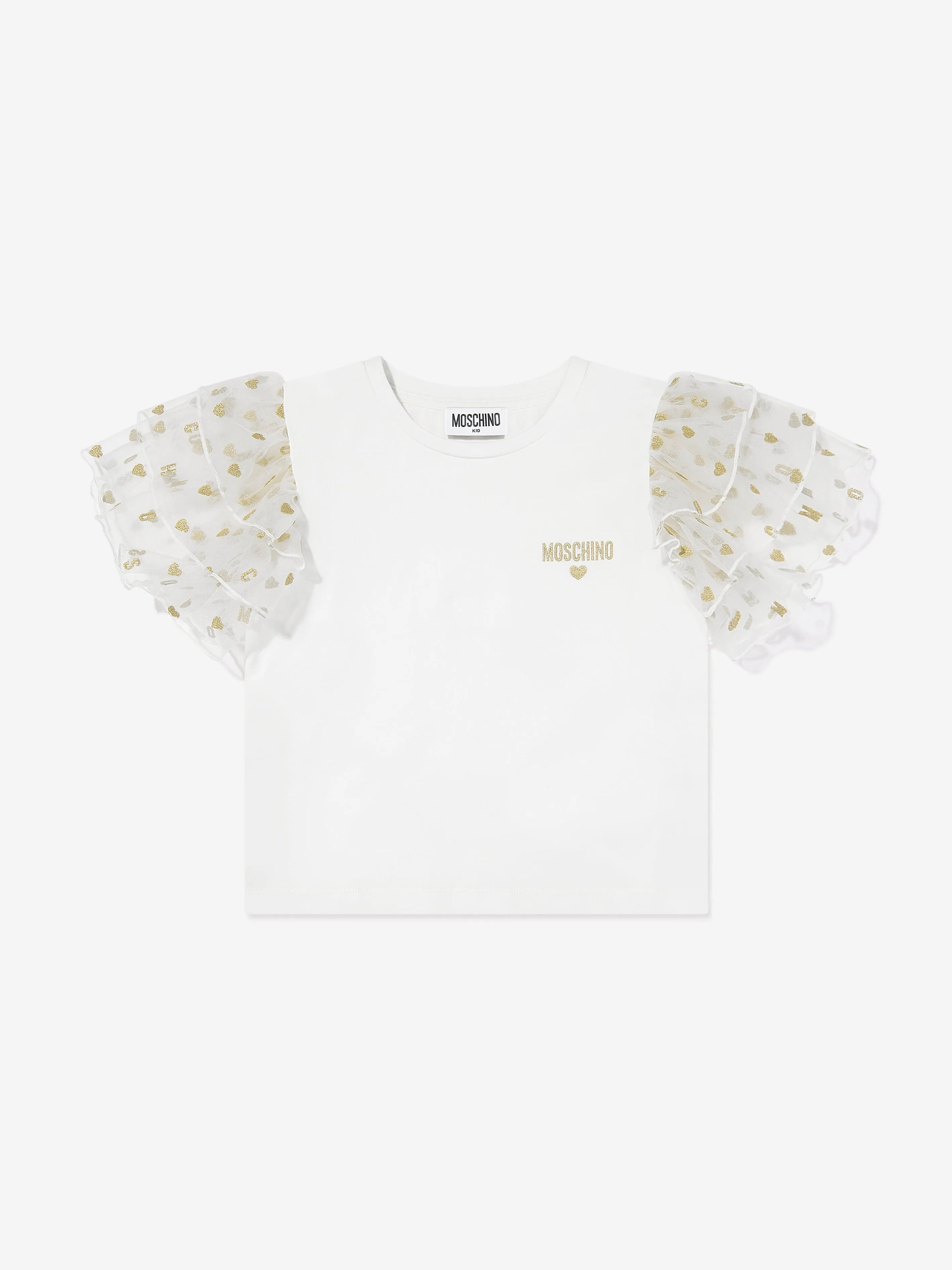 Girls Frilly Sleeve Heart Jersey Top in Ivory