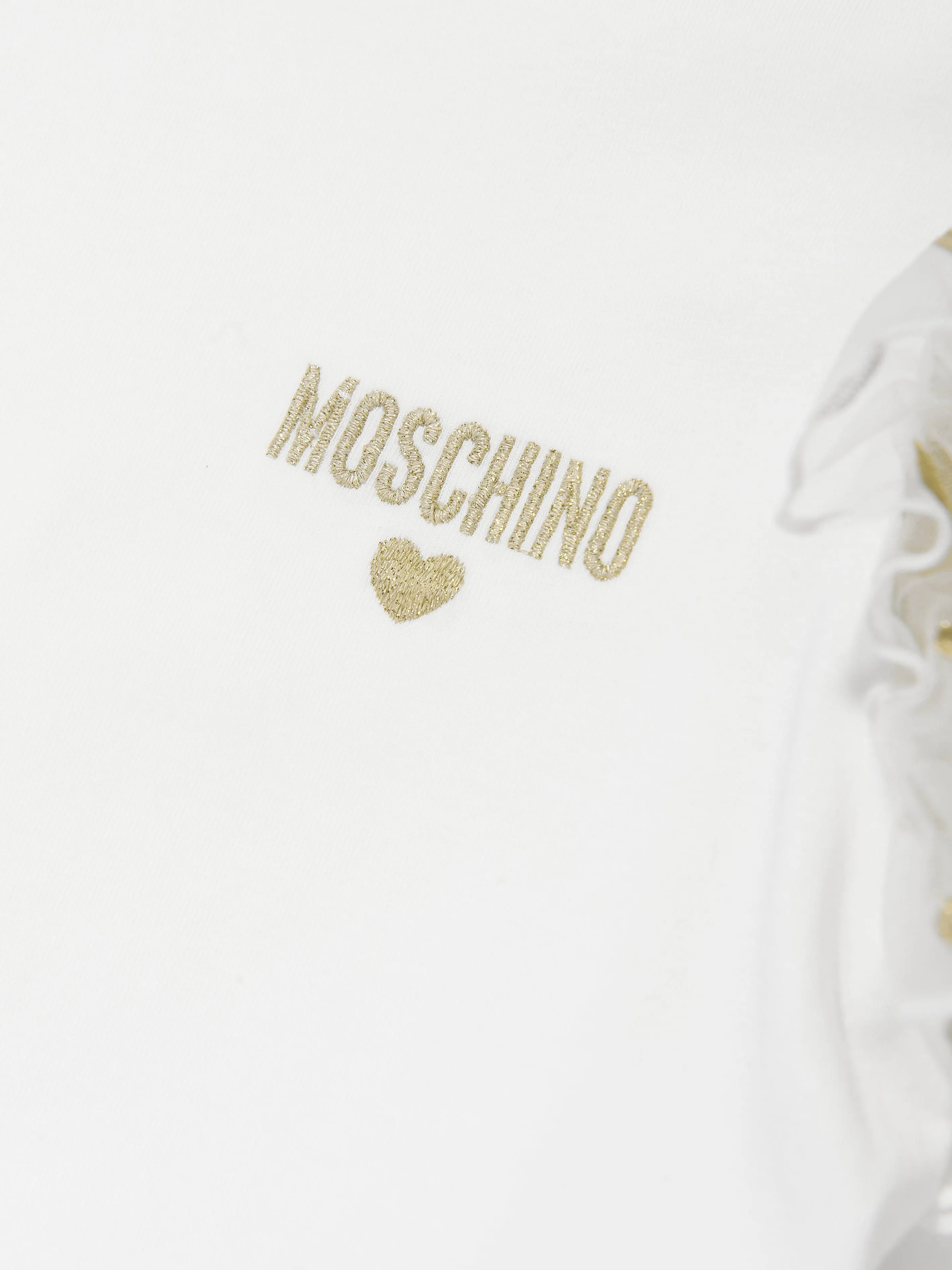 Girls Frilly Sleeve Heart Jersey Top in Ivory