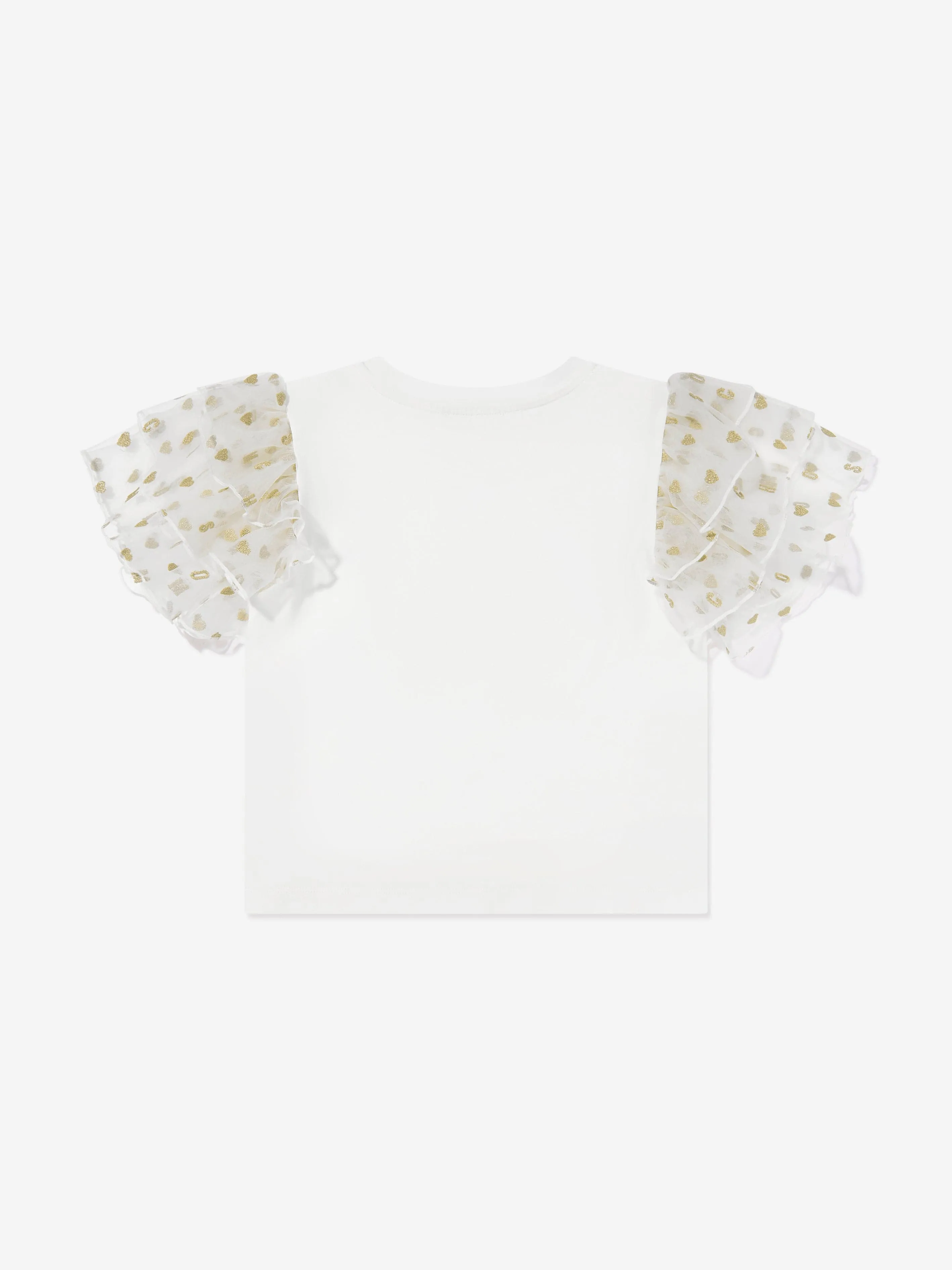 Girls Frilly Sleeve Heart Jersey Top in Ivory