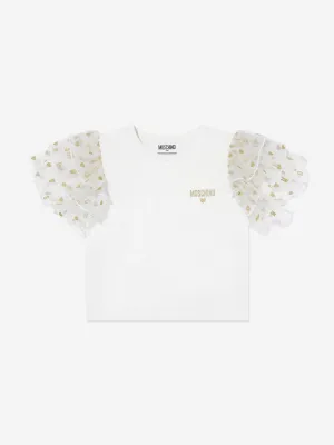 Girls Frilly Sleeve Heart Jersey Top in Ivory