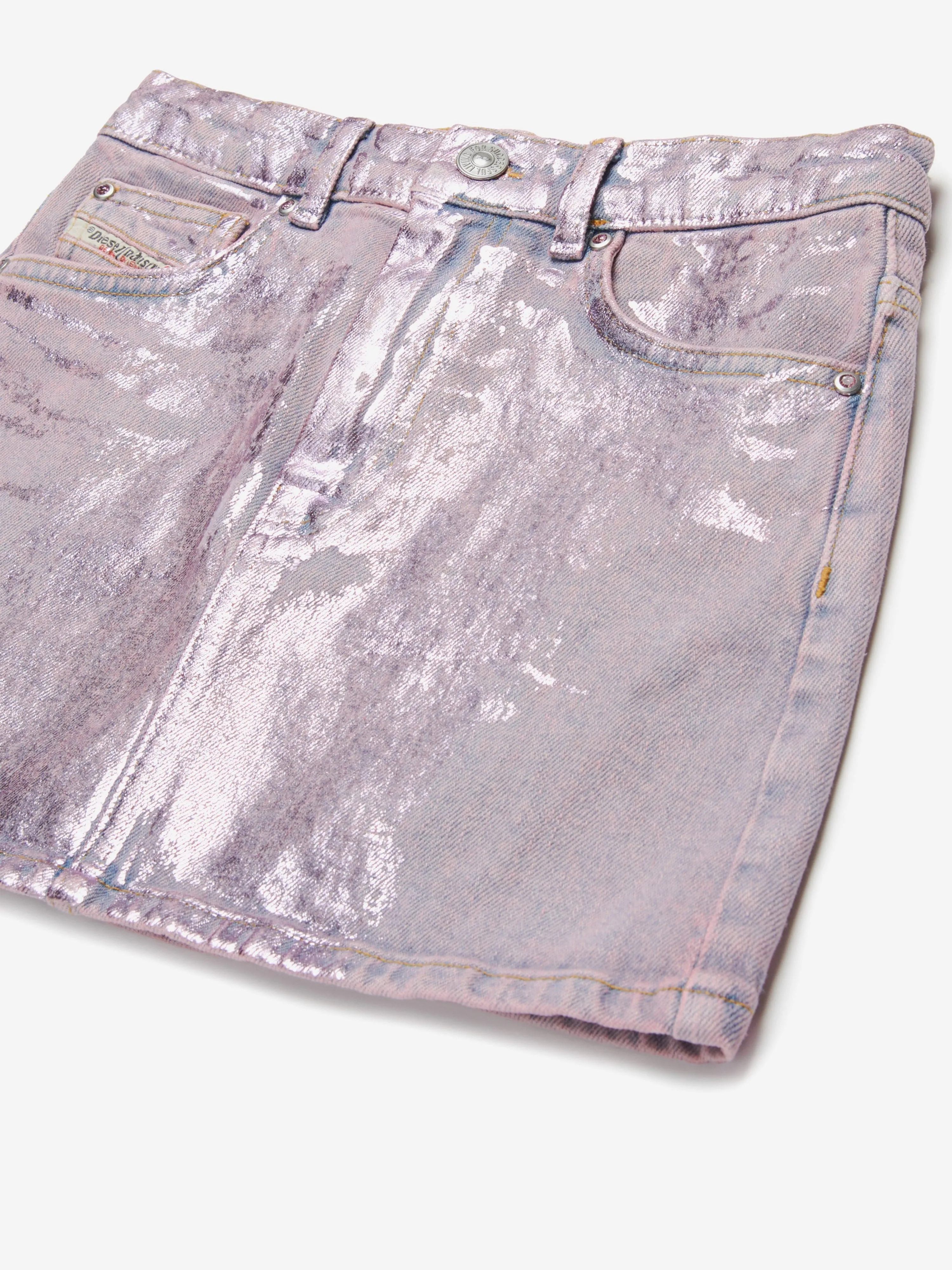 Girls Gianna Metallic Coated Denim Skirt in Pink