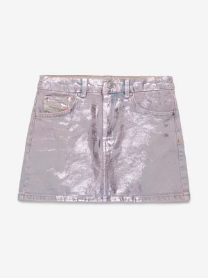Girls Gianna Metallic Coated Denim Skirt in Pink