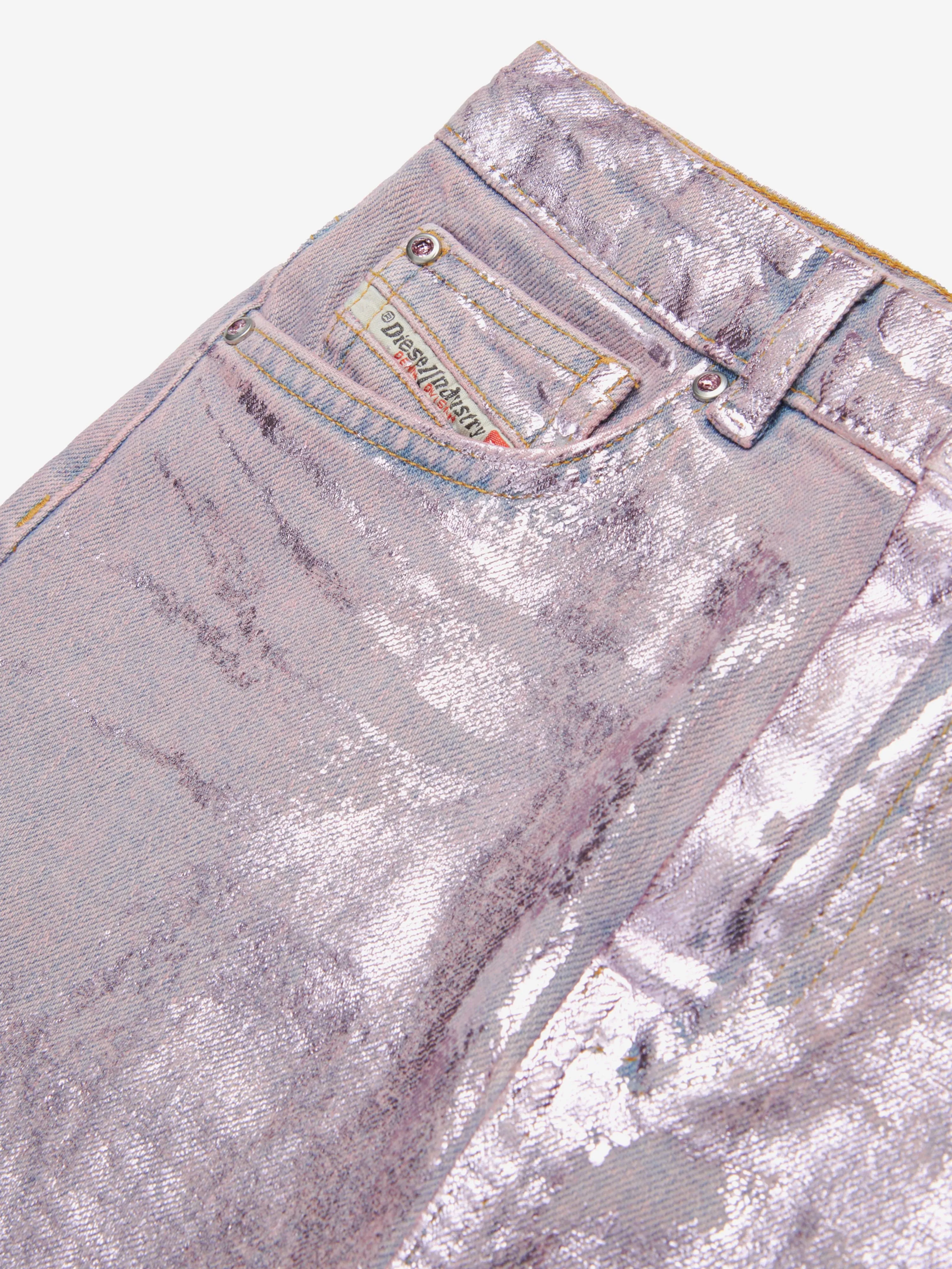 Girls Gianna Metallic Coated Denim Skirt in Pink