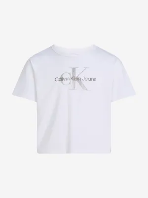 Girls Glitter Monologo T-Shirt in White