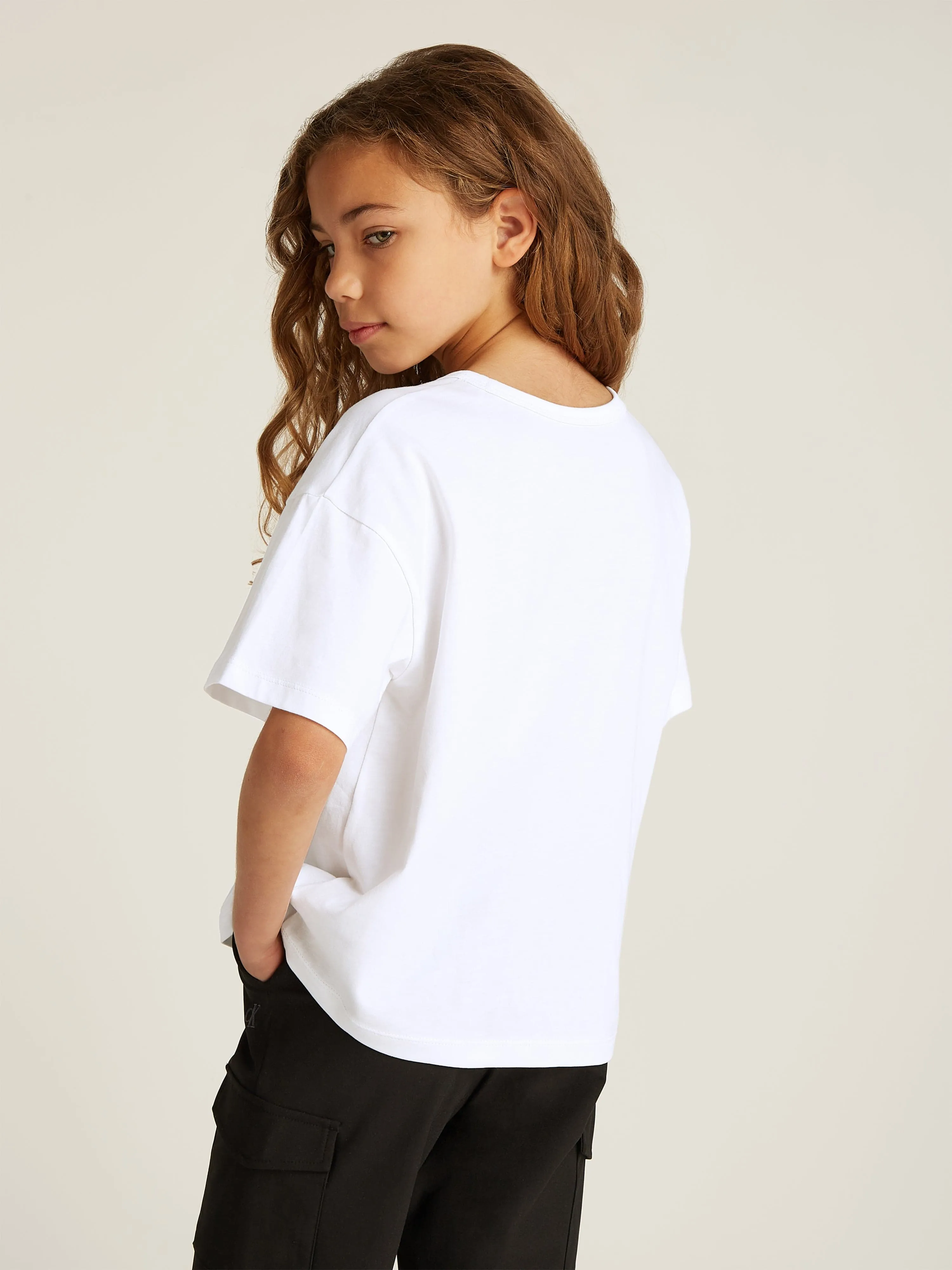 Girls Glitter Monologo T-Shirt in White