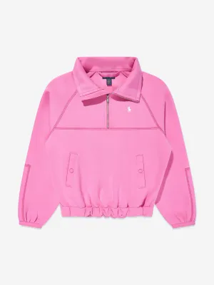 Girls Half Zip Hybrid Sweatshirt in Pink