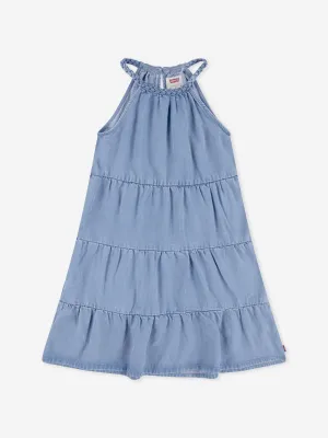 Girls Halter Tiered Dress in Blue