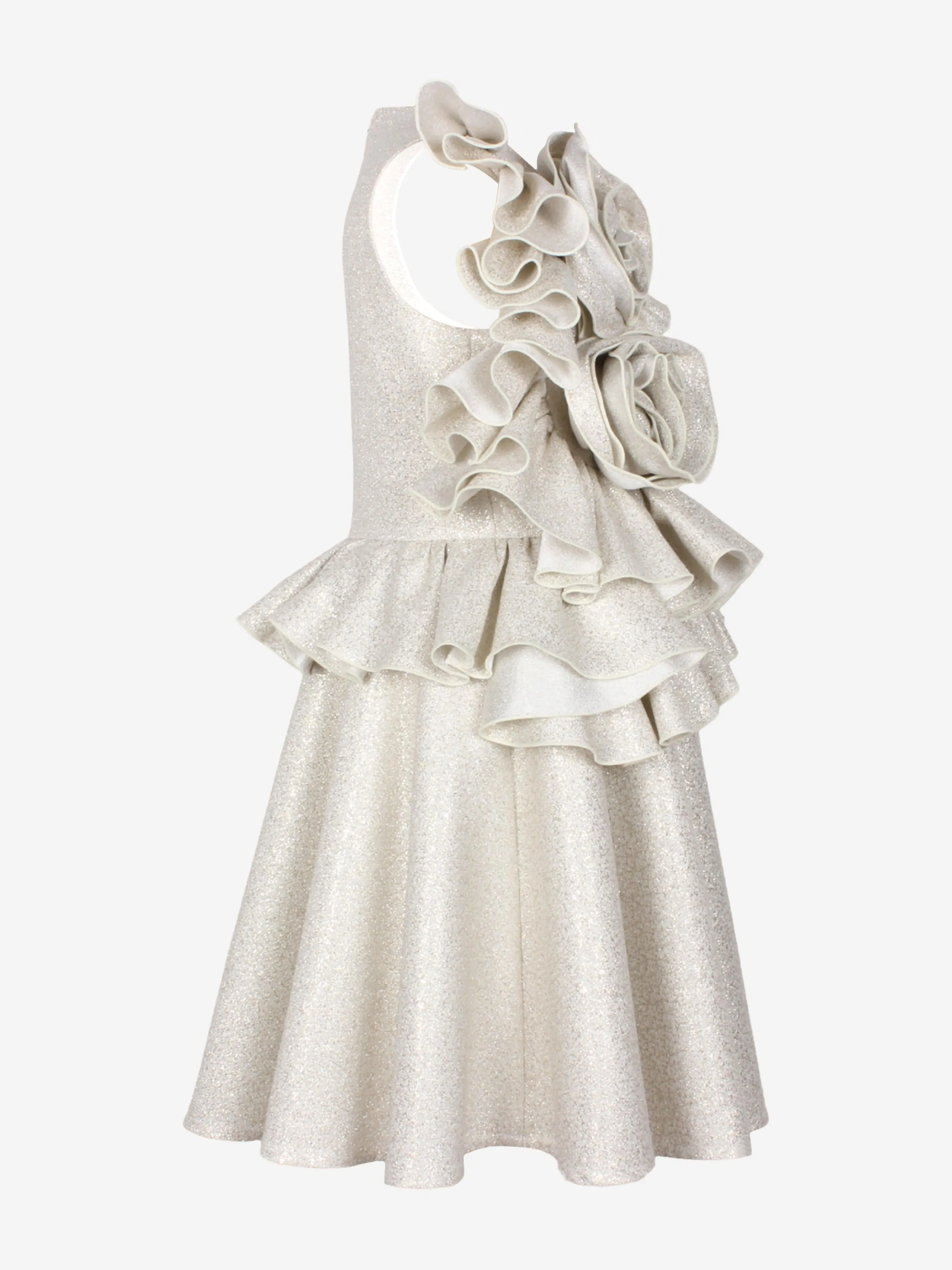 Girls In Bloom Ruffle Flower Dress in Gold