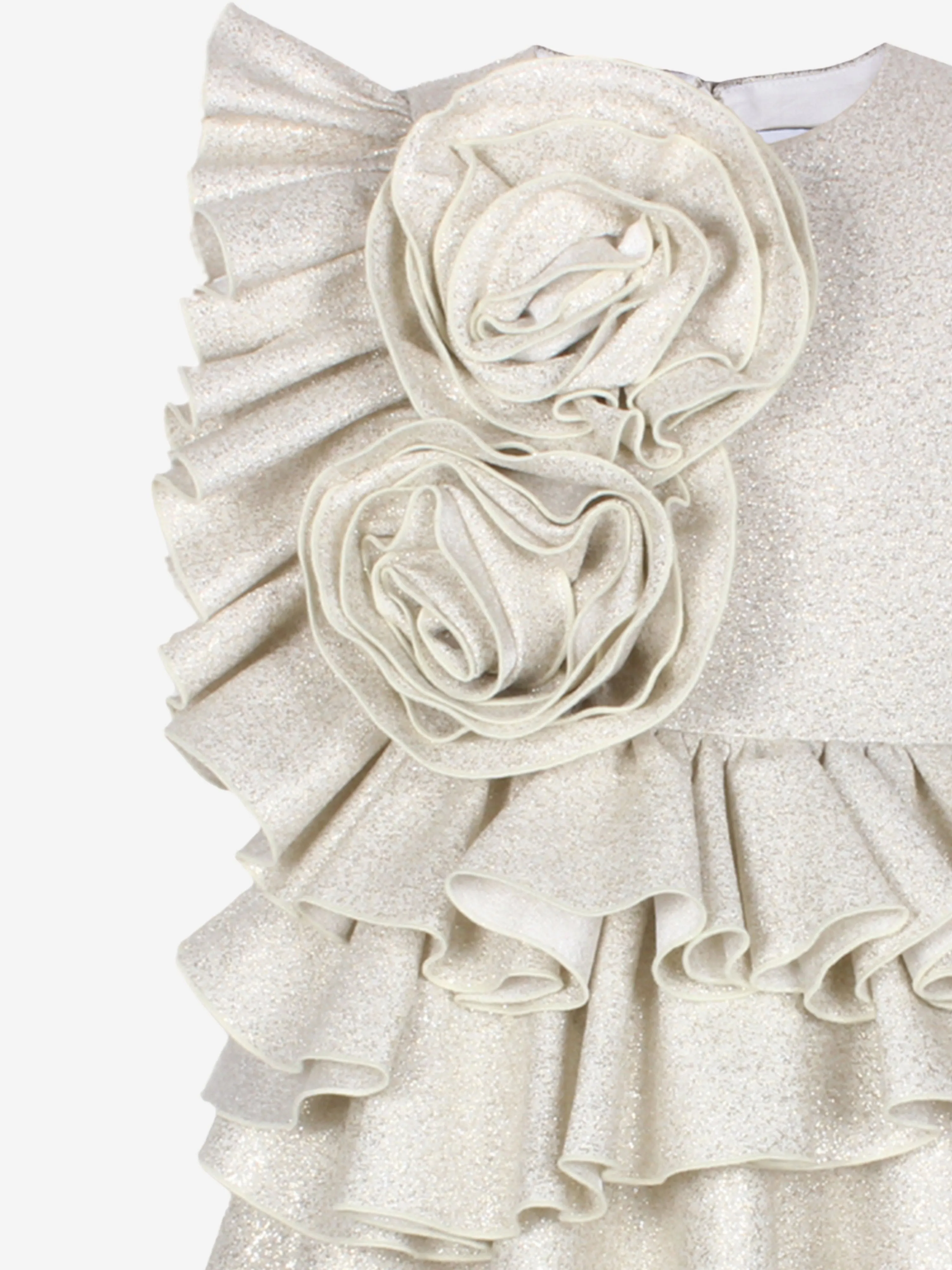 Girls In Bloom Ruffle Flower Dress in Gold