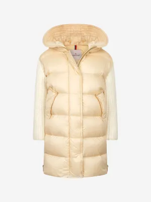Girls Katife Long Parka in Ivory