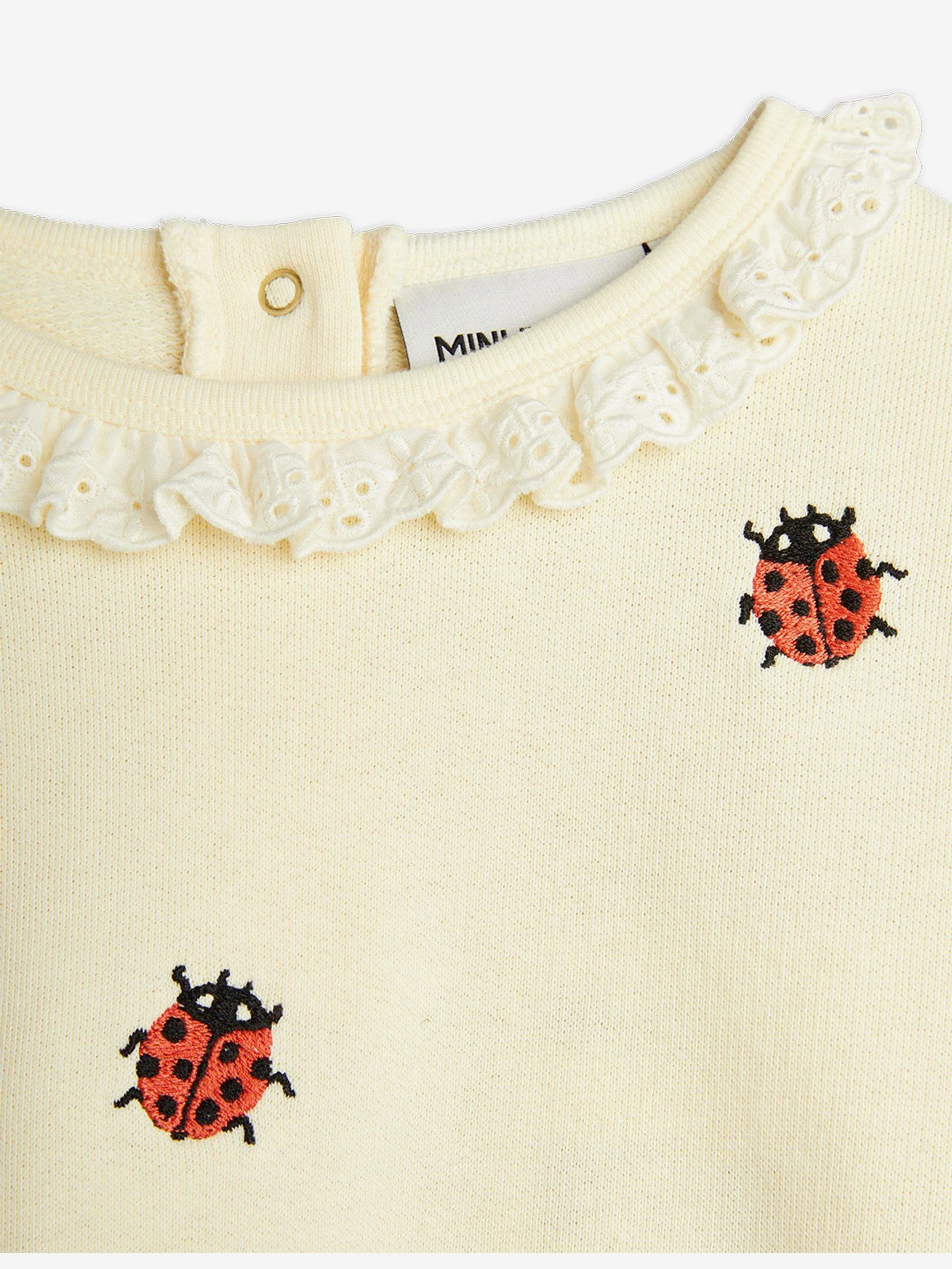Girls Ladybugs Embroidered Lace Sweatshirt in Ivory