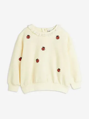 Girls Ladybugs Embroidered Lace Sweatshirt in Ivory