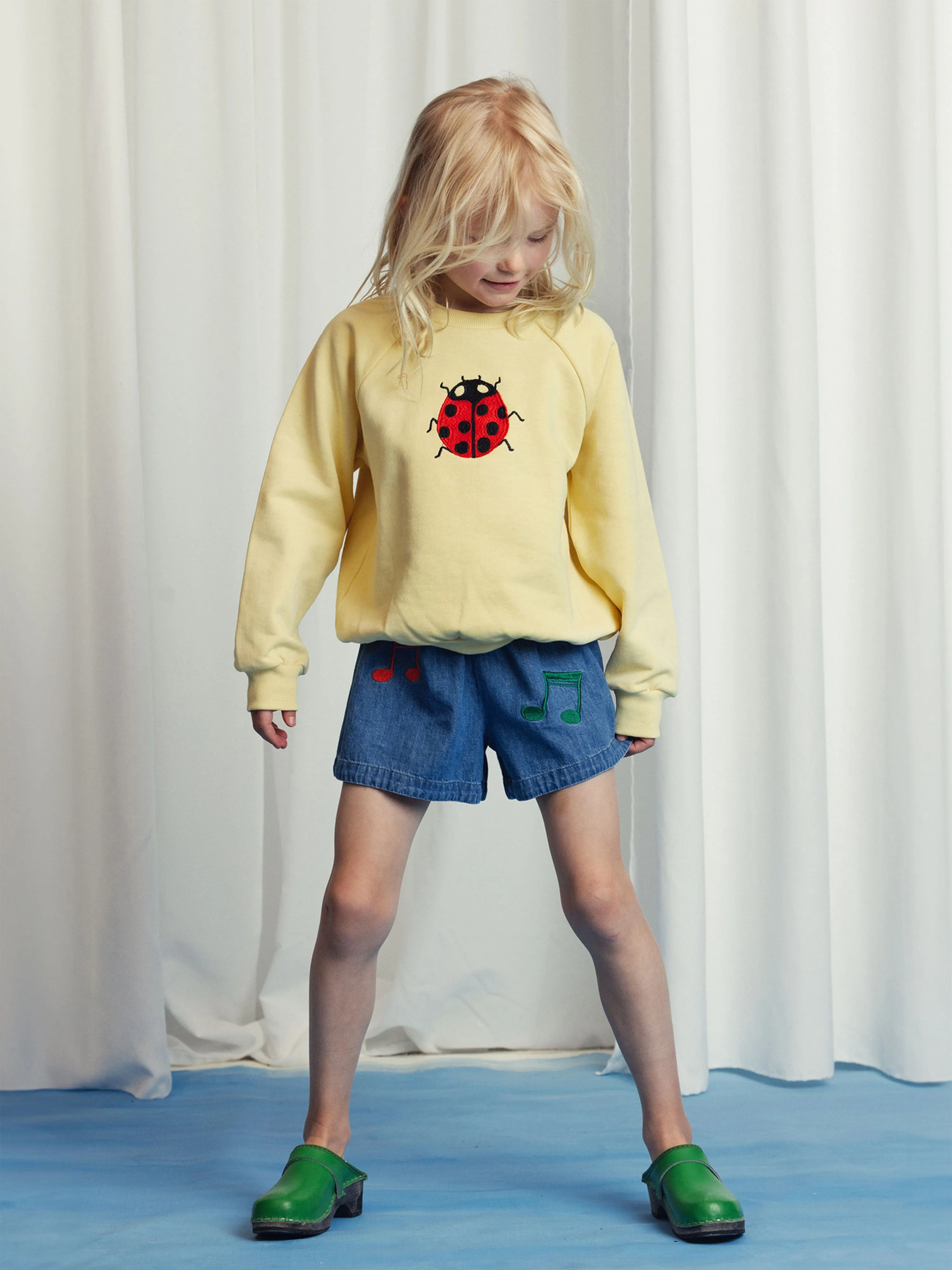 Girls Ladybugs Embroidered Sweatshirt in Yellow
