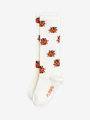 Girls Ladybugs Knee-High Socks in White