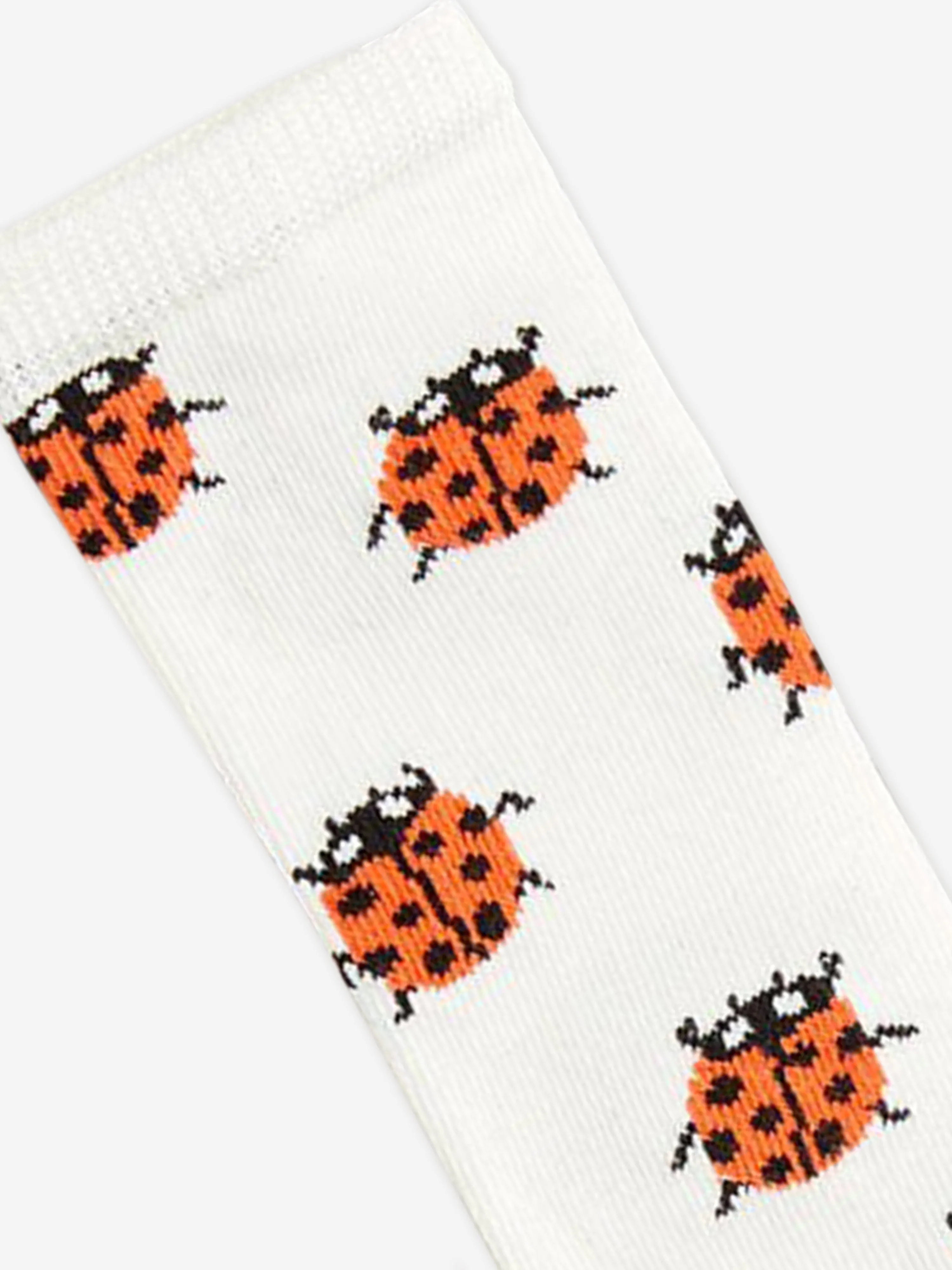 Girls Ladybugs Knee-High Socks in White