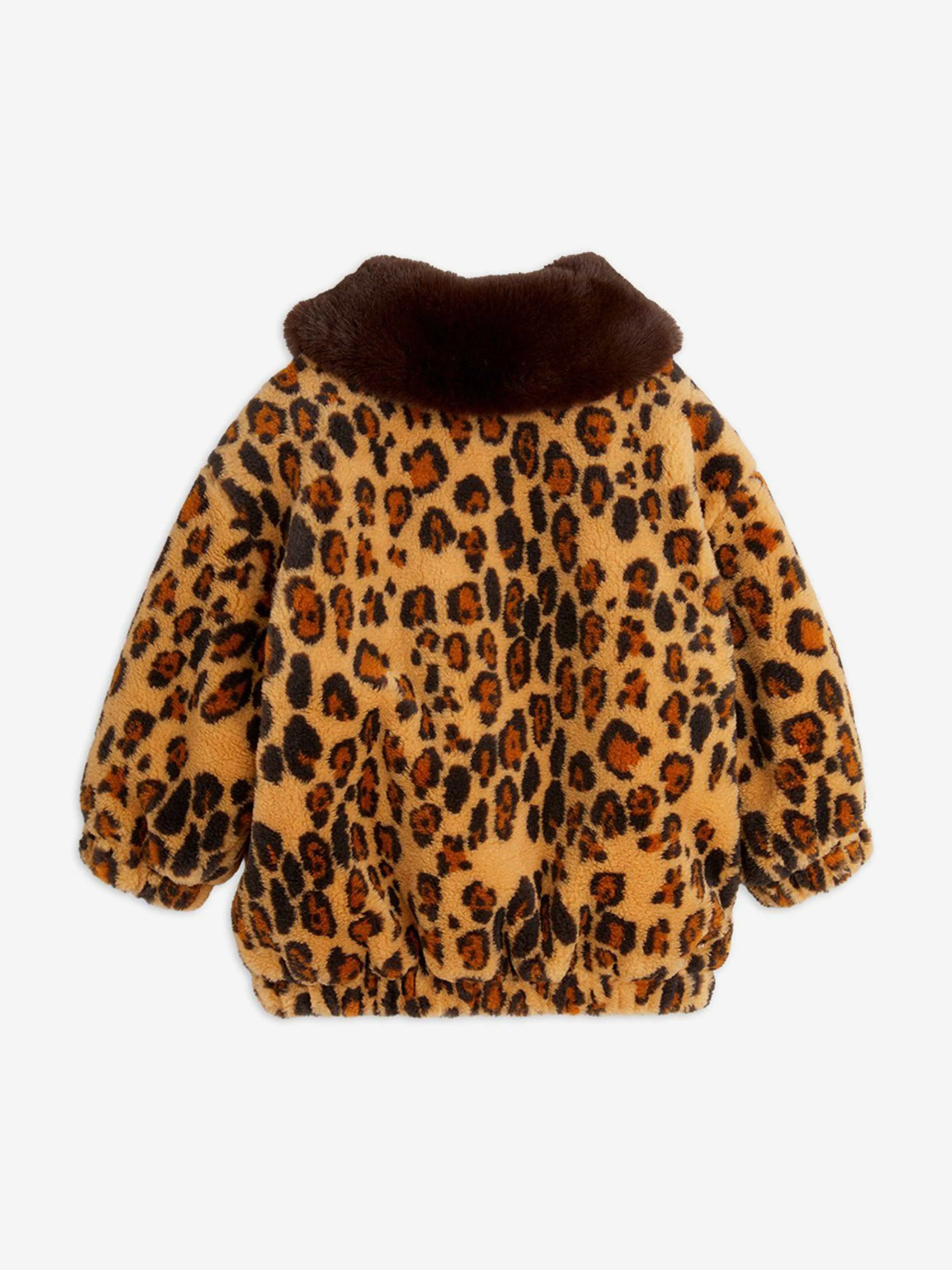 Girls Leopard Faux Fur Jacket in Brown